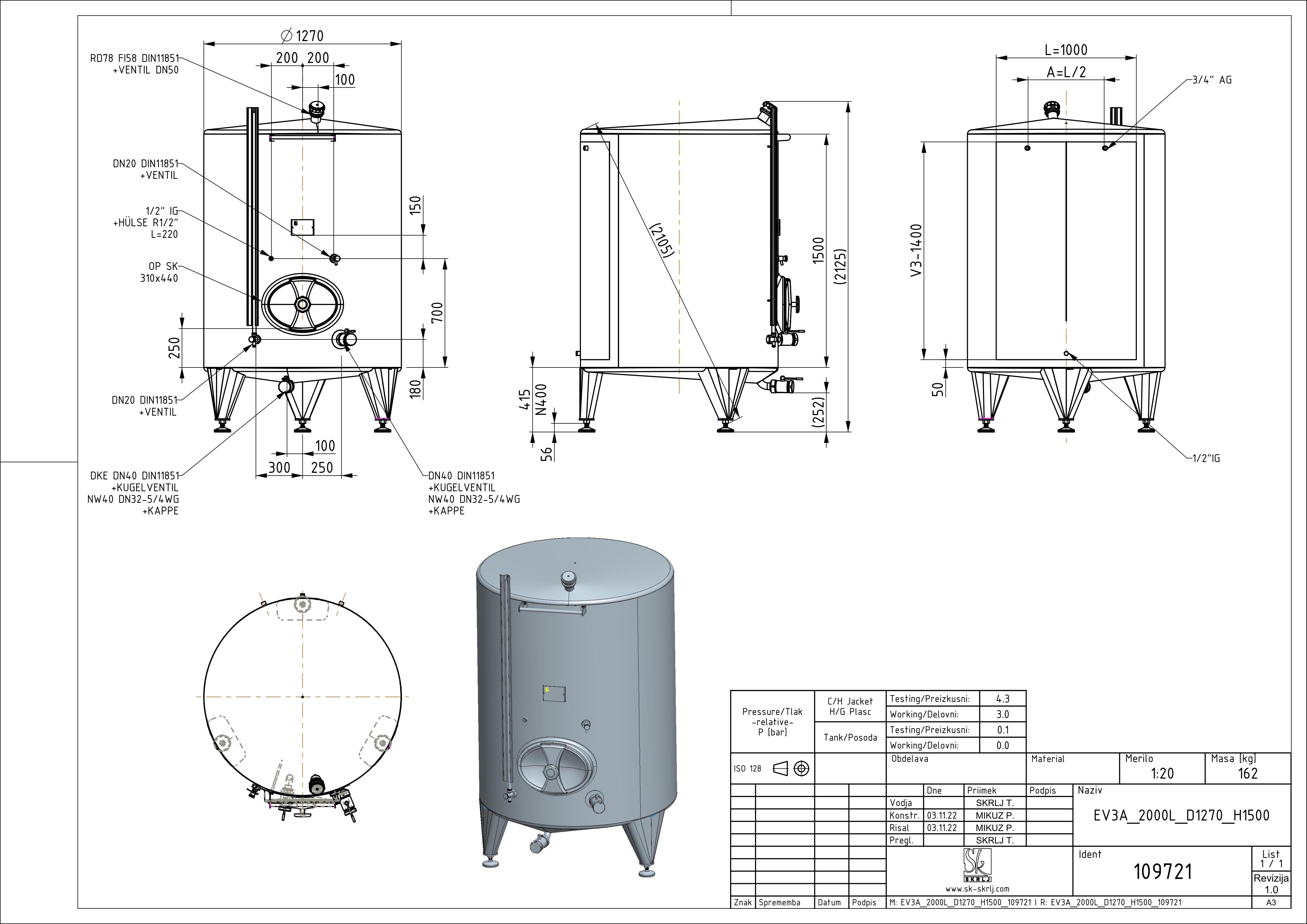 Classic storage tank with double jacket
