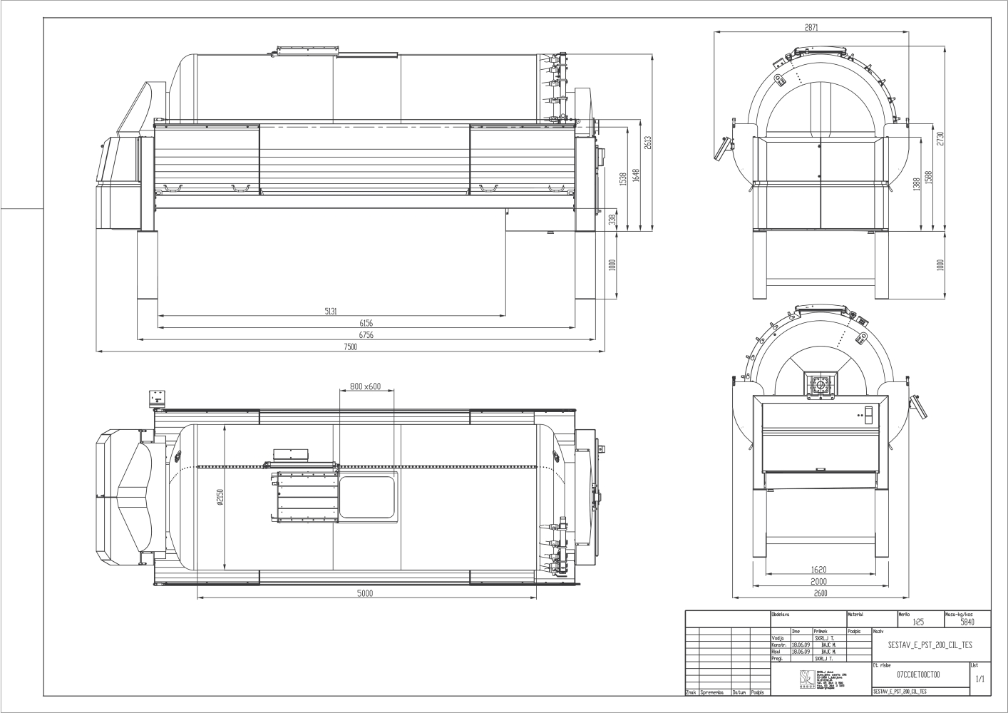 Pneumatic press type PST - closed pressing system, closed drum with internal drain channels