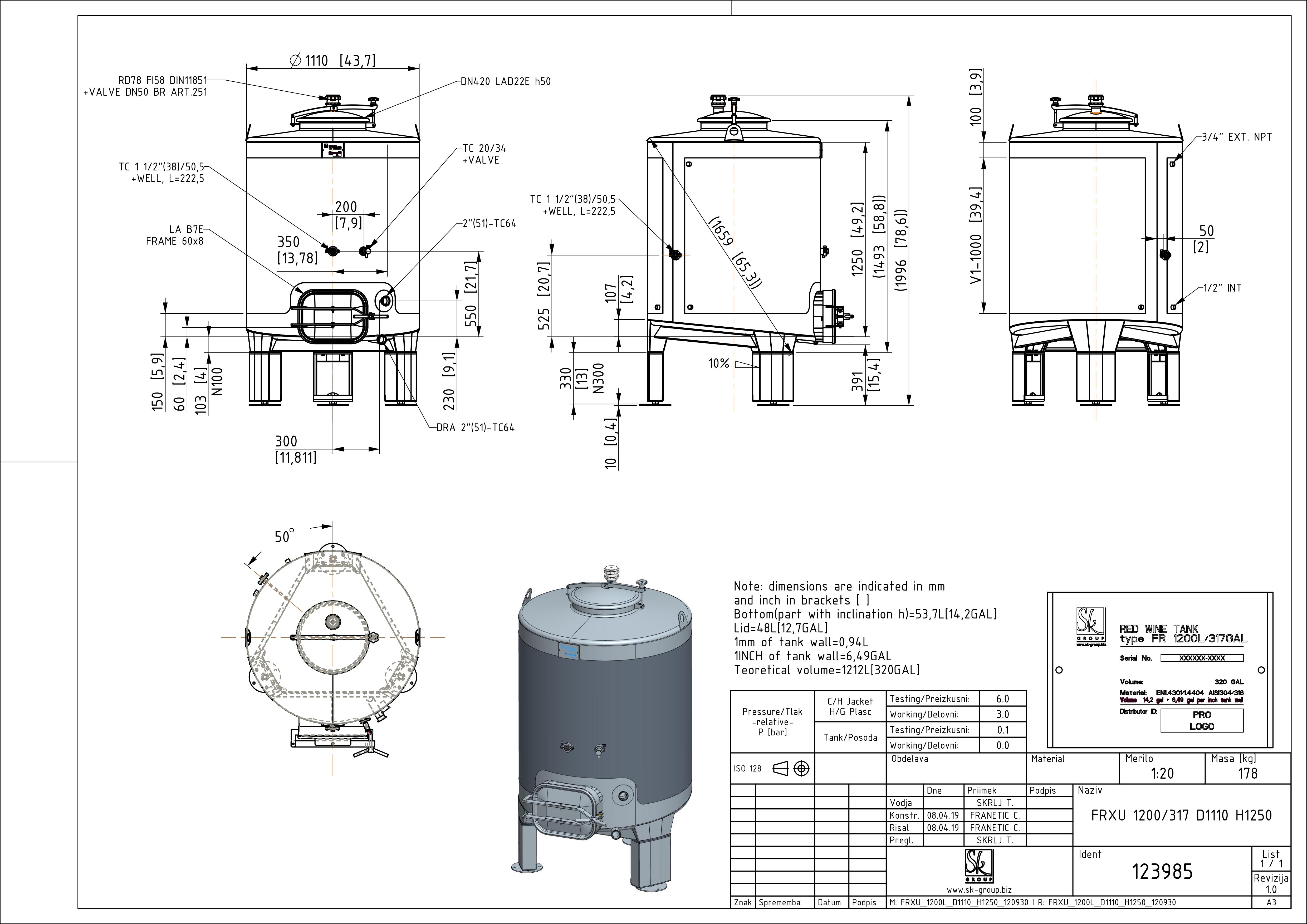 Fixed capacity red wine tank