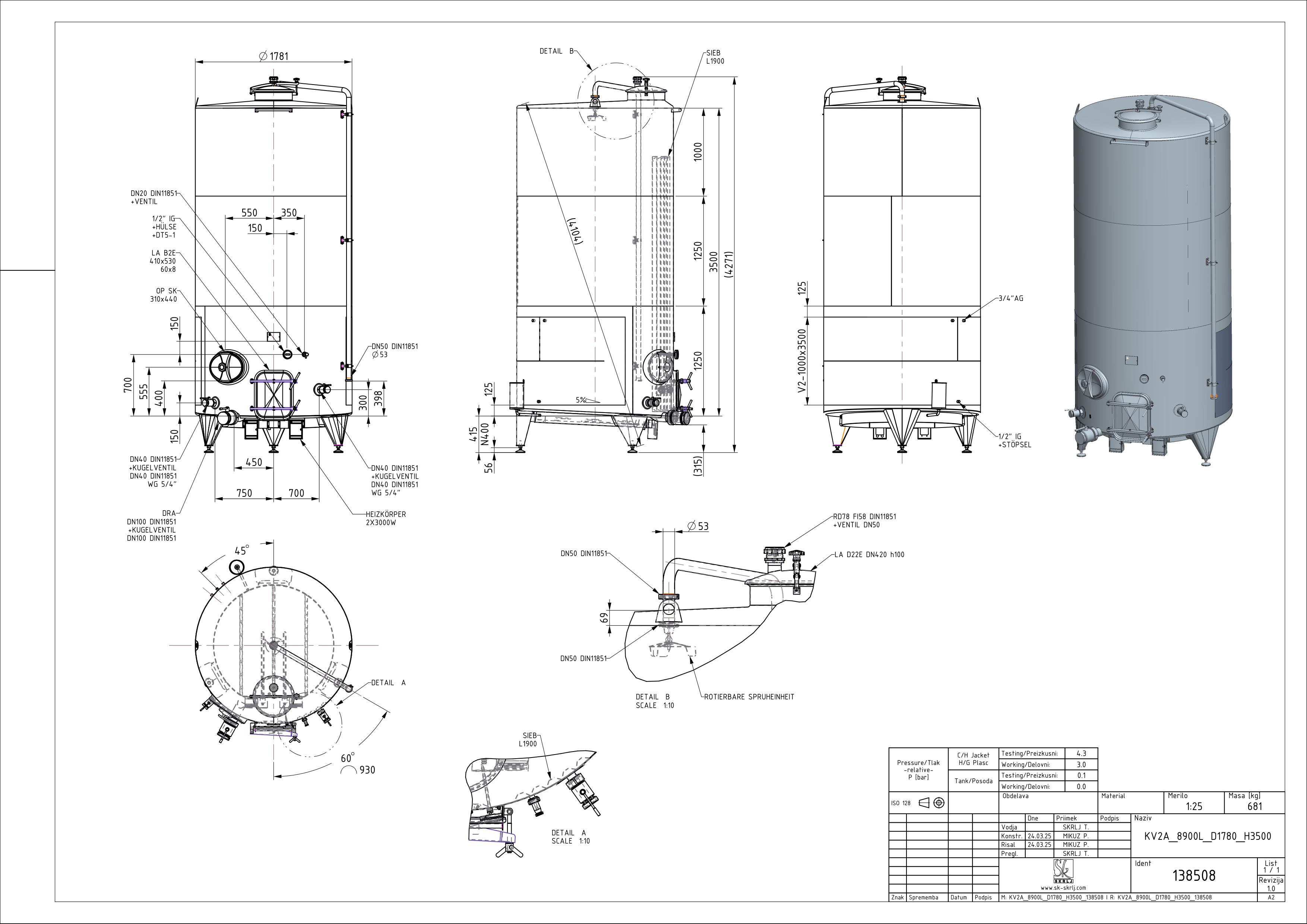 Closed pump-over fermenter with double jacket