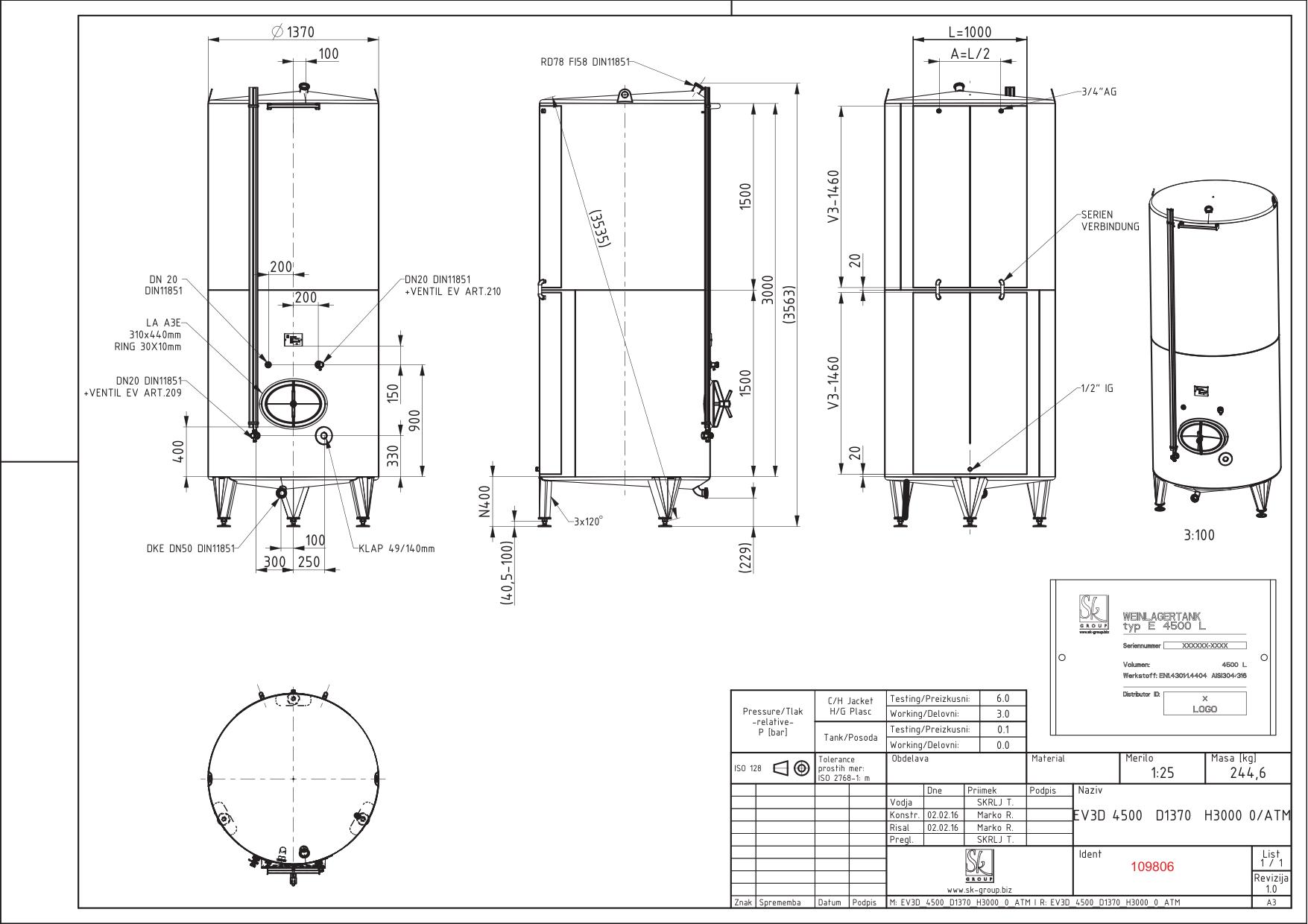 Classic storage tank with double jacket