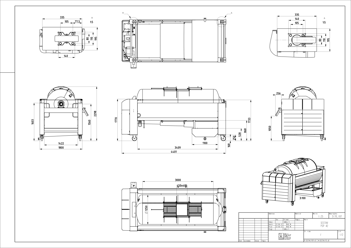 Pneumatic press type PSP - open pressing system, open drum with perforated surface