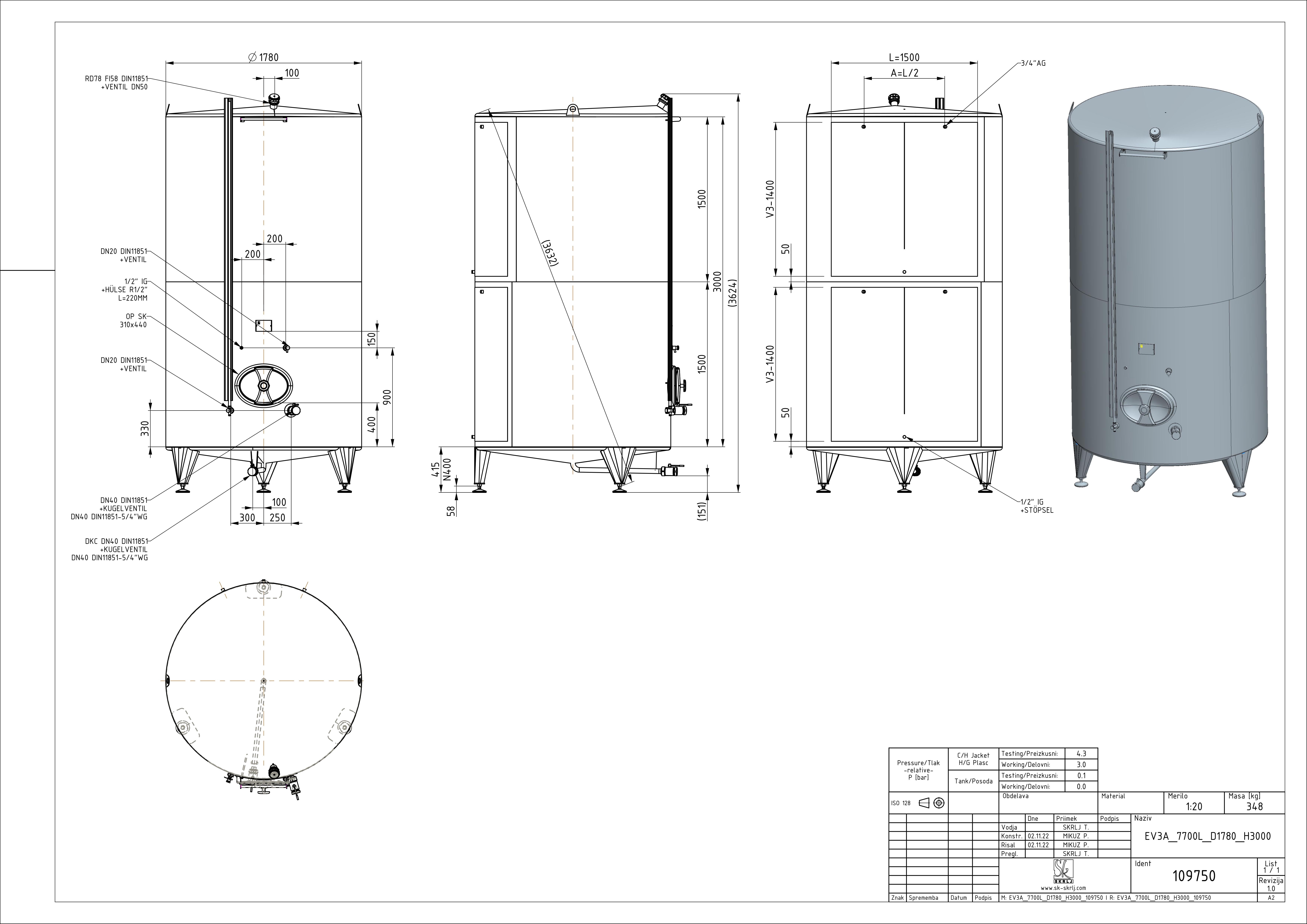 Classic storage tank with double jacket
