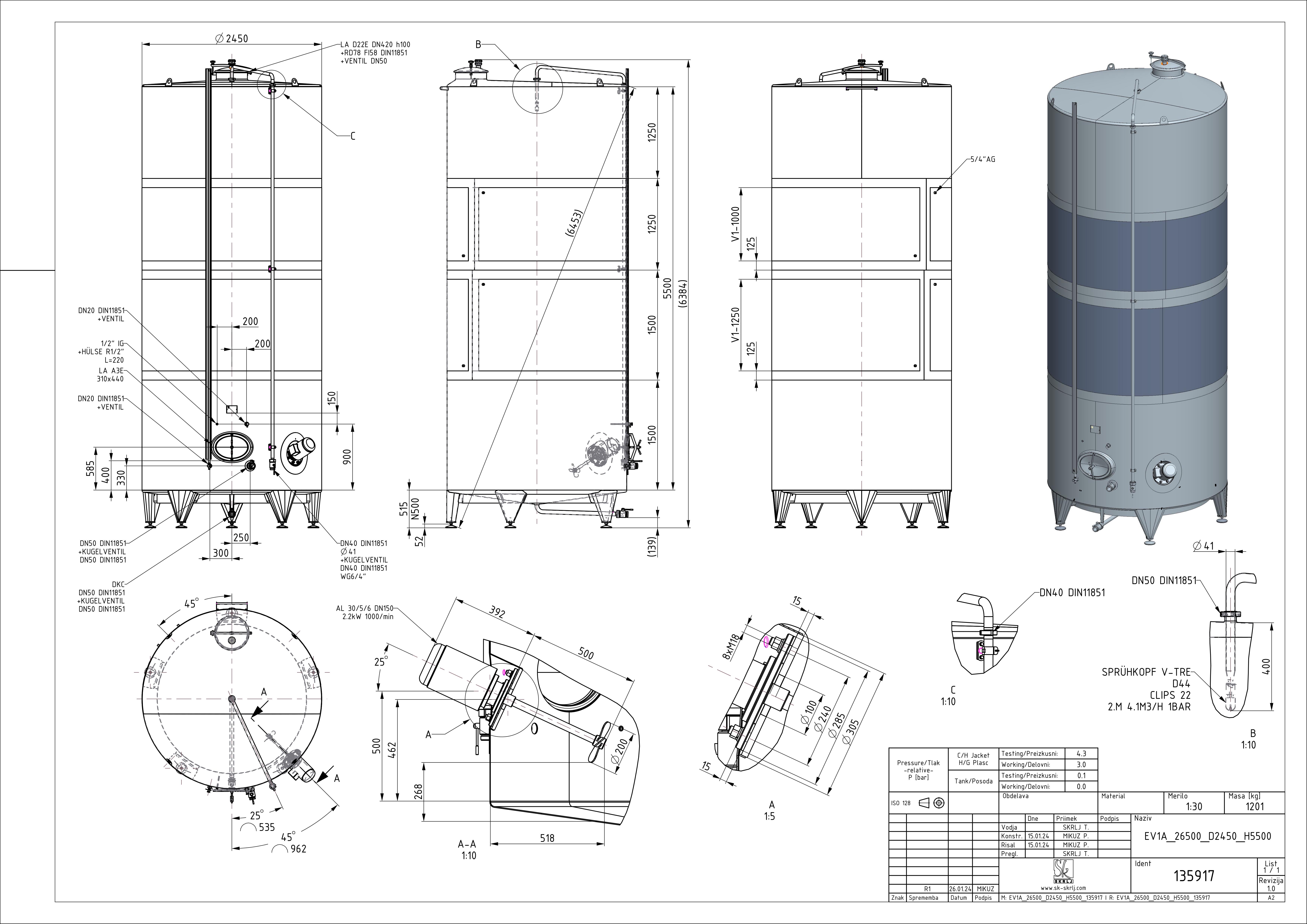 Classic storage tank with double jacket
