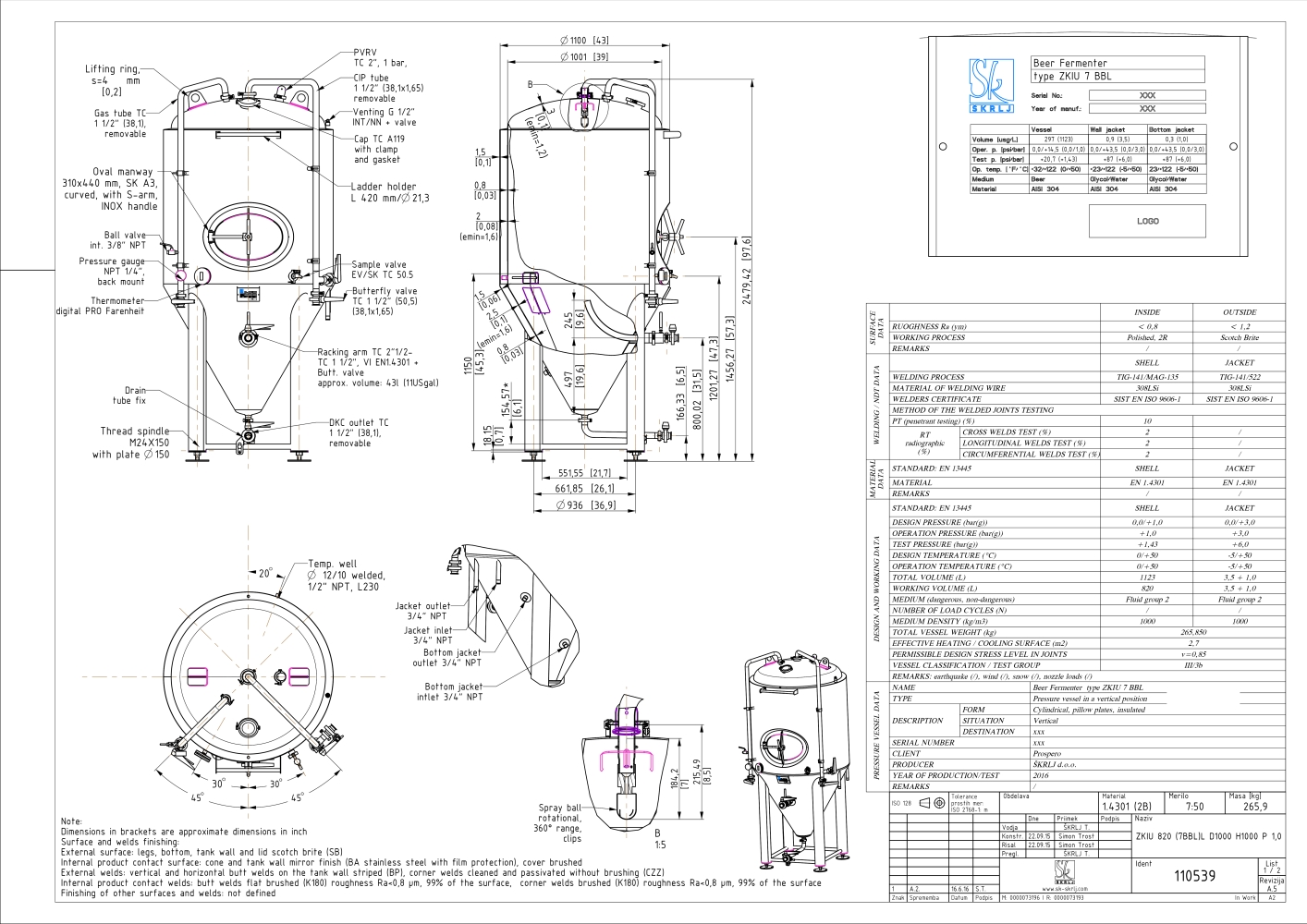 Cylindroconical fermentation and storage tank, insulated