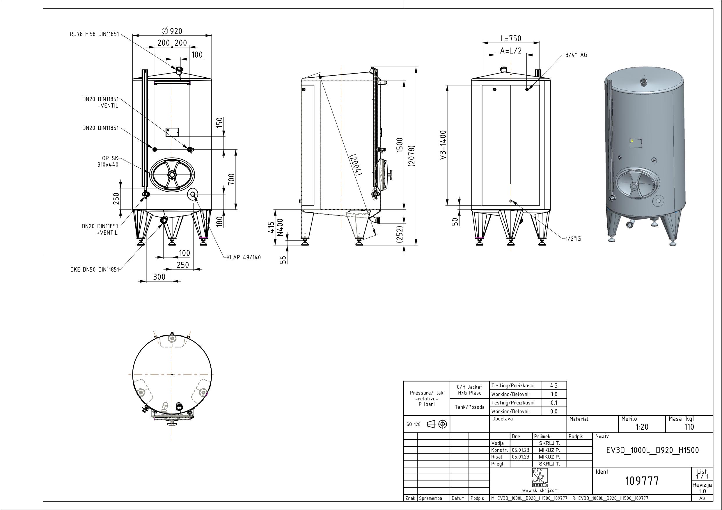Classic storage tank with double jacket