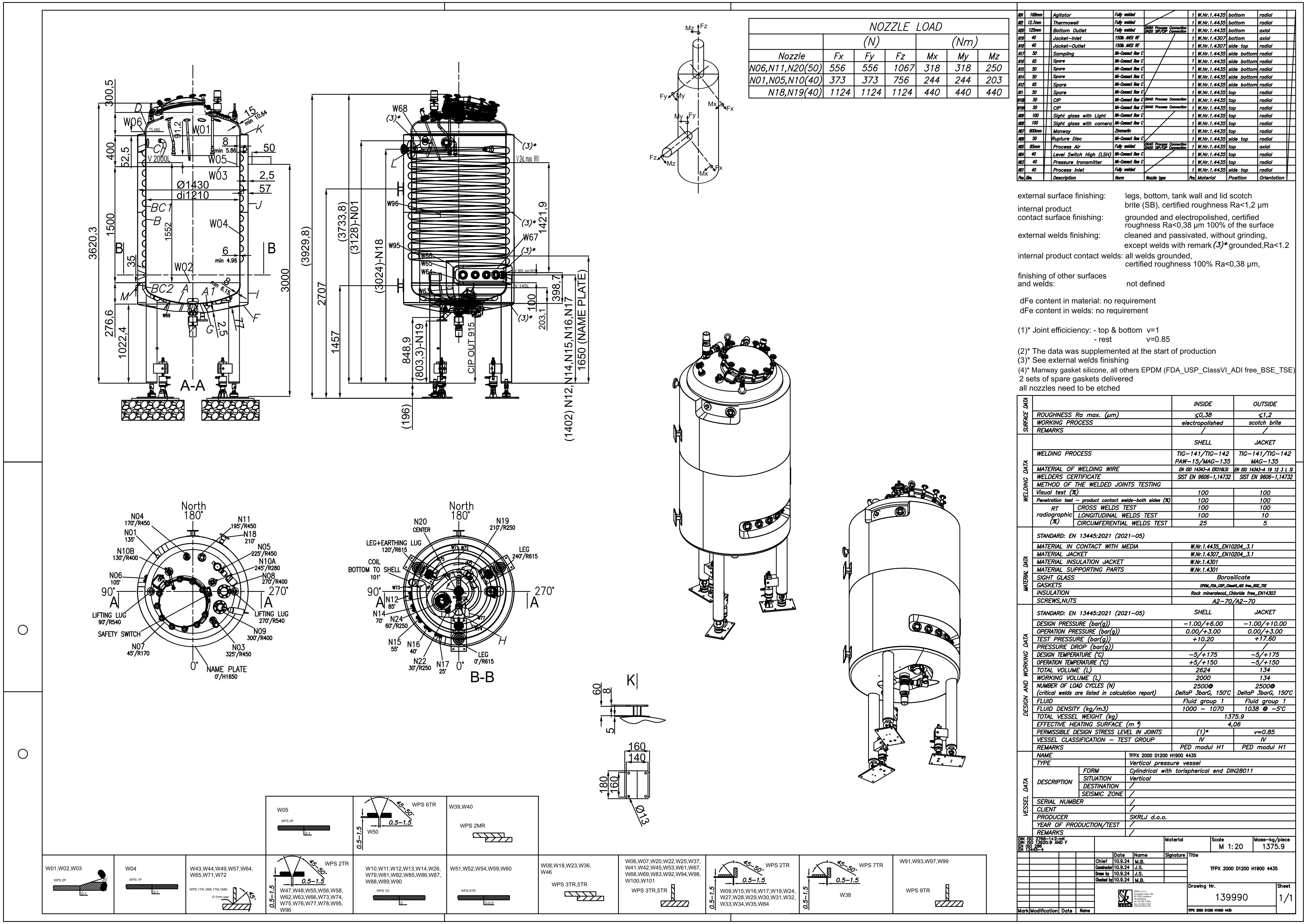 Vertical vessel with temperature control