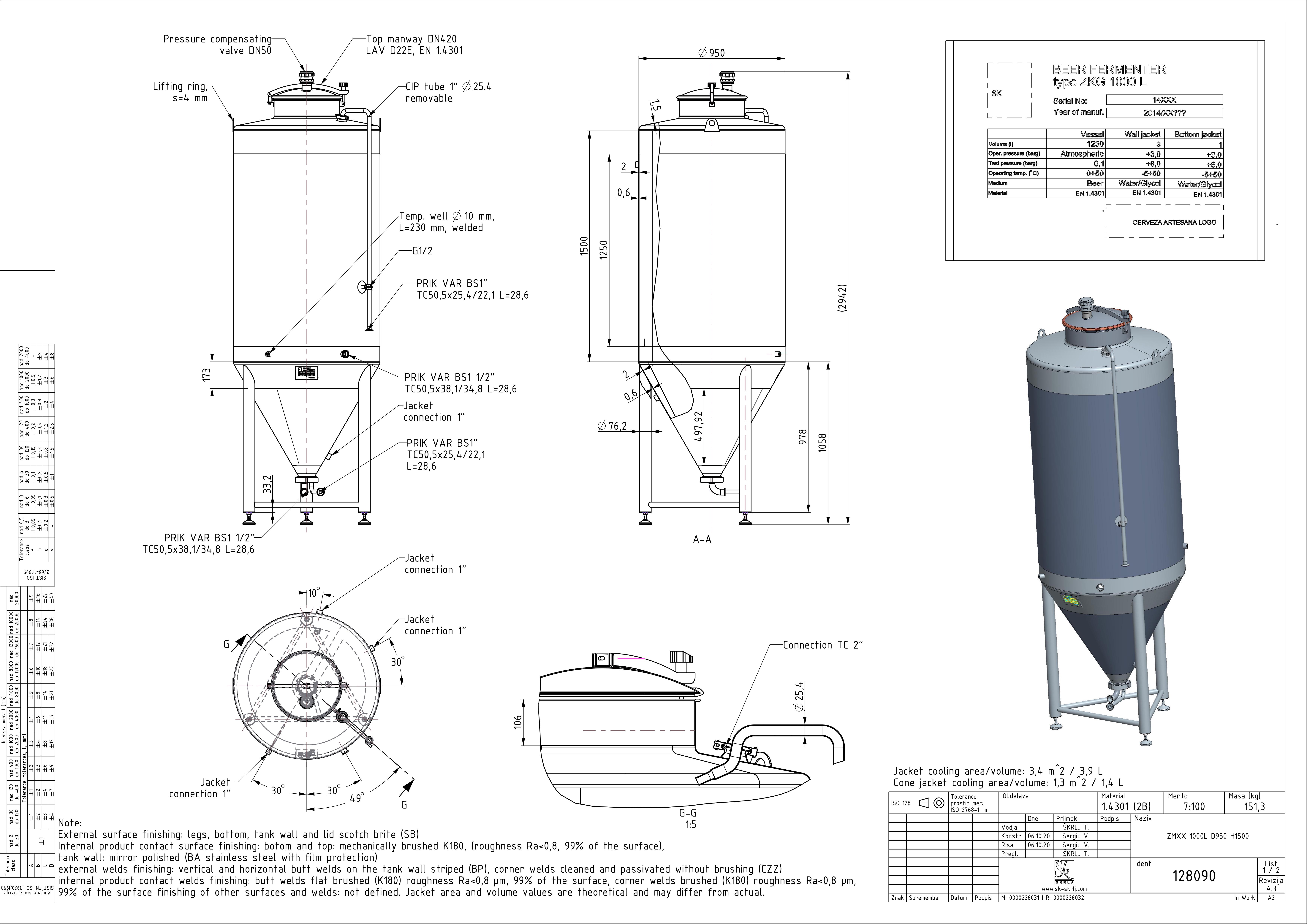 Cylindroconical fermentation and storage tank, mini