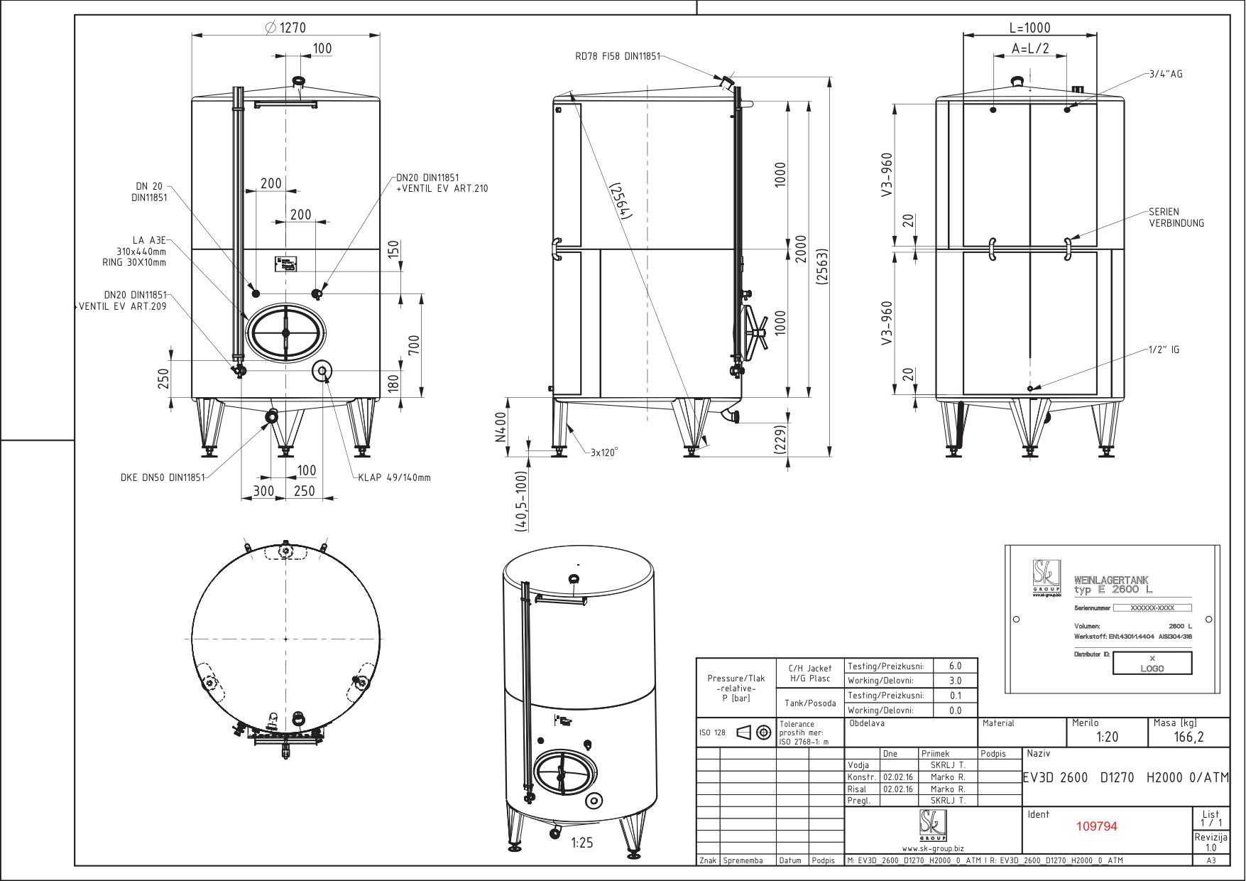 Classic storage tank with double jacket