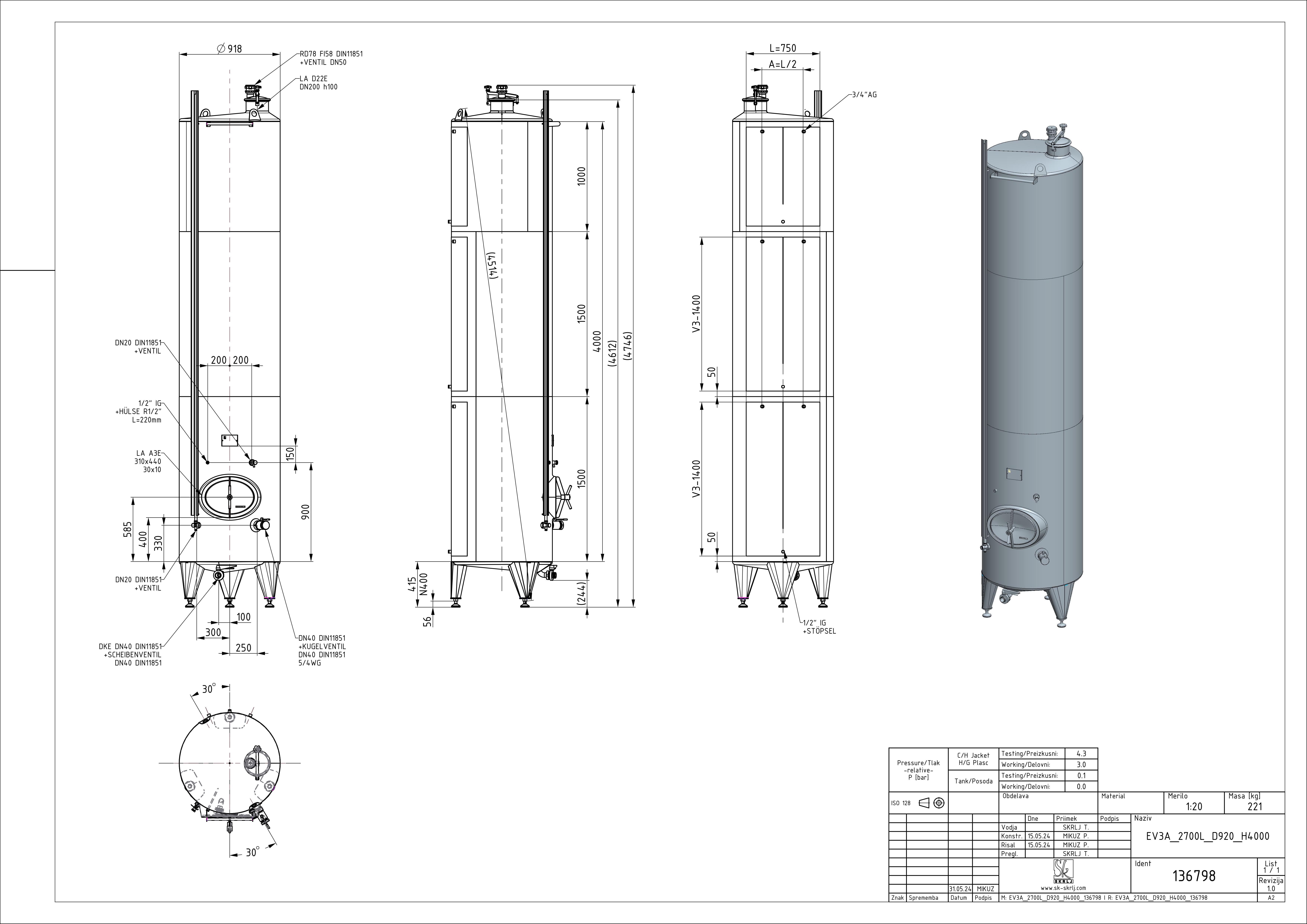 Classic storage tank with double jacket