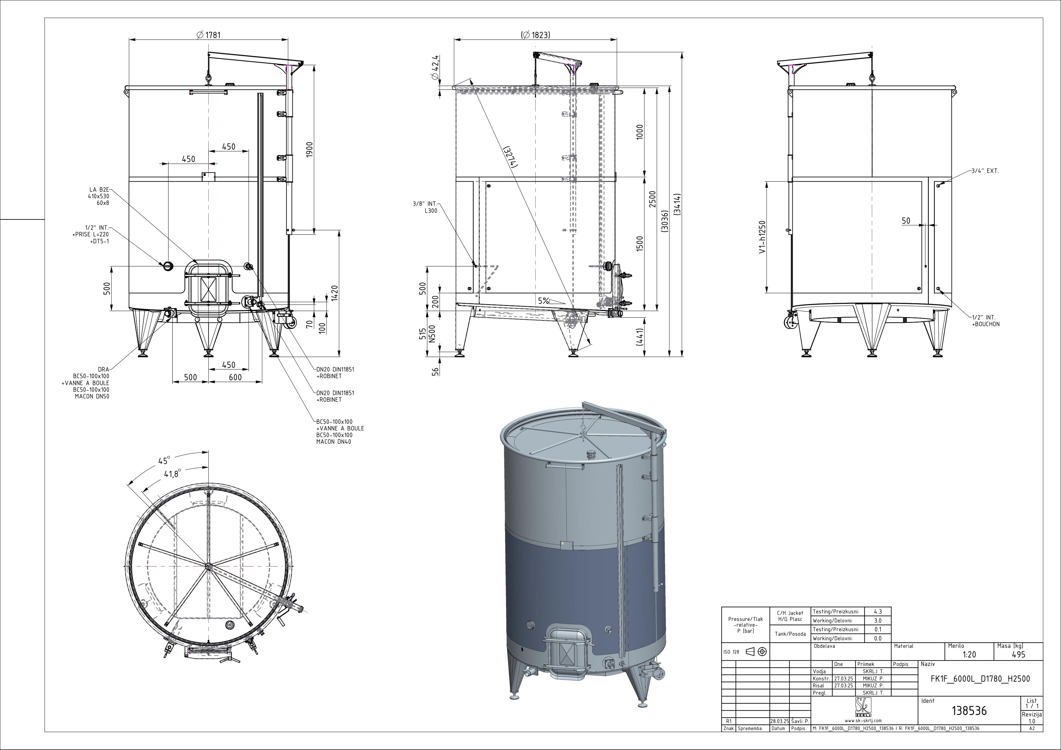 Open pump-over fermenter with double jacket