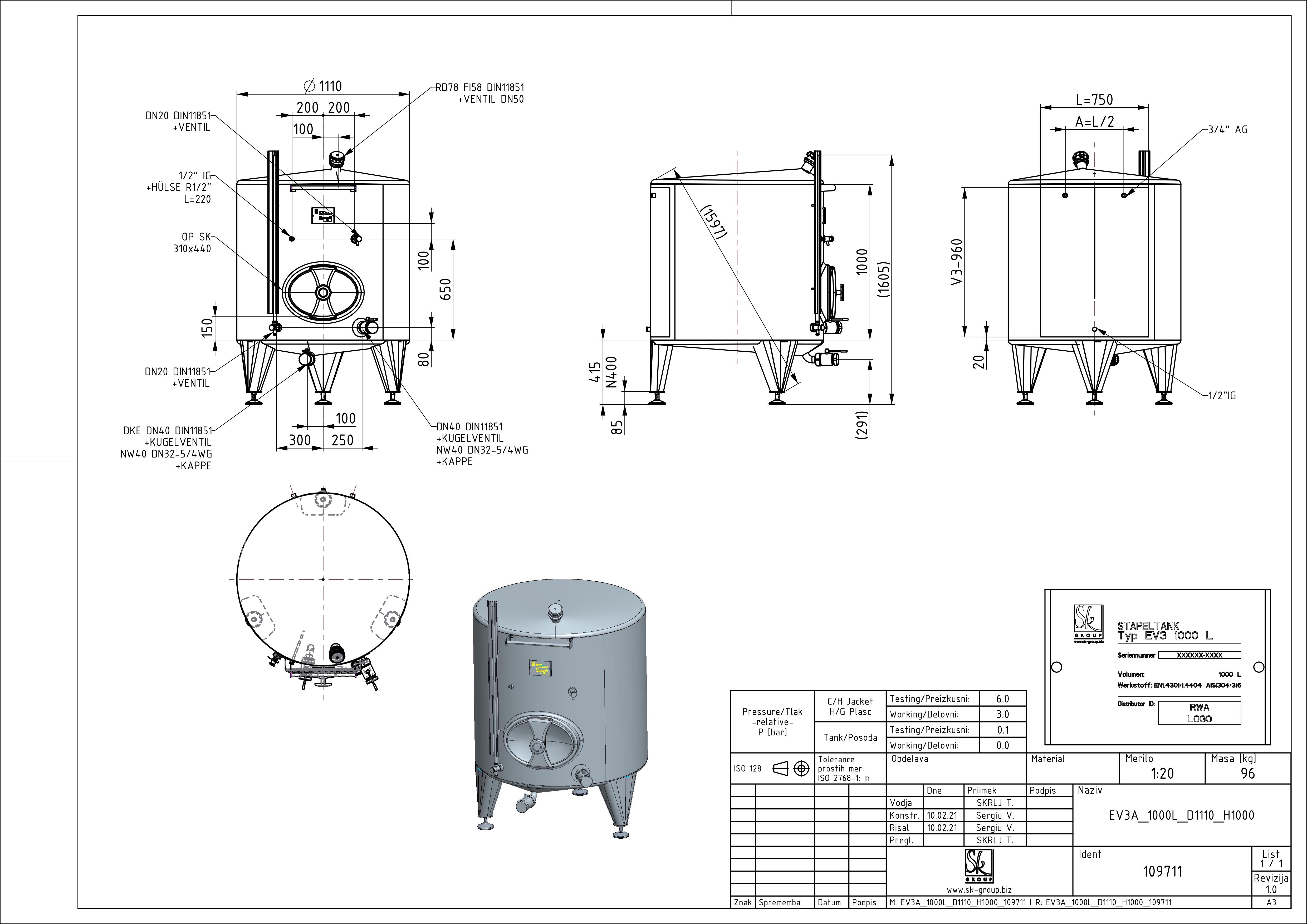 Classic storage tank with double jacket