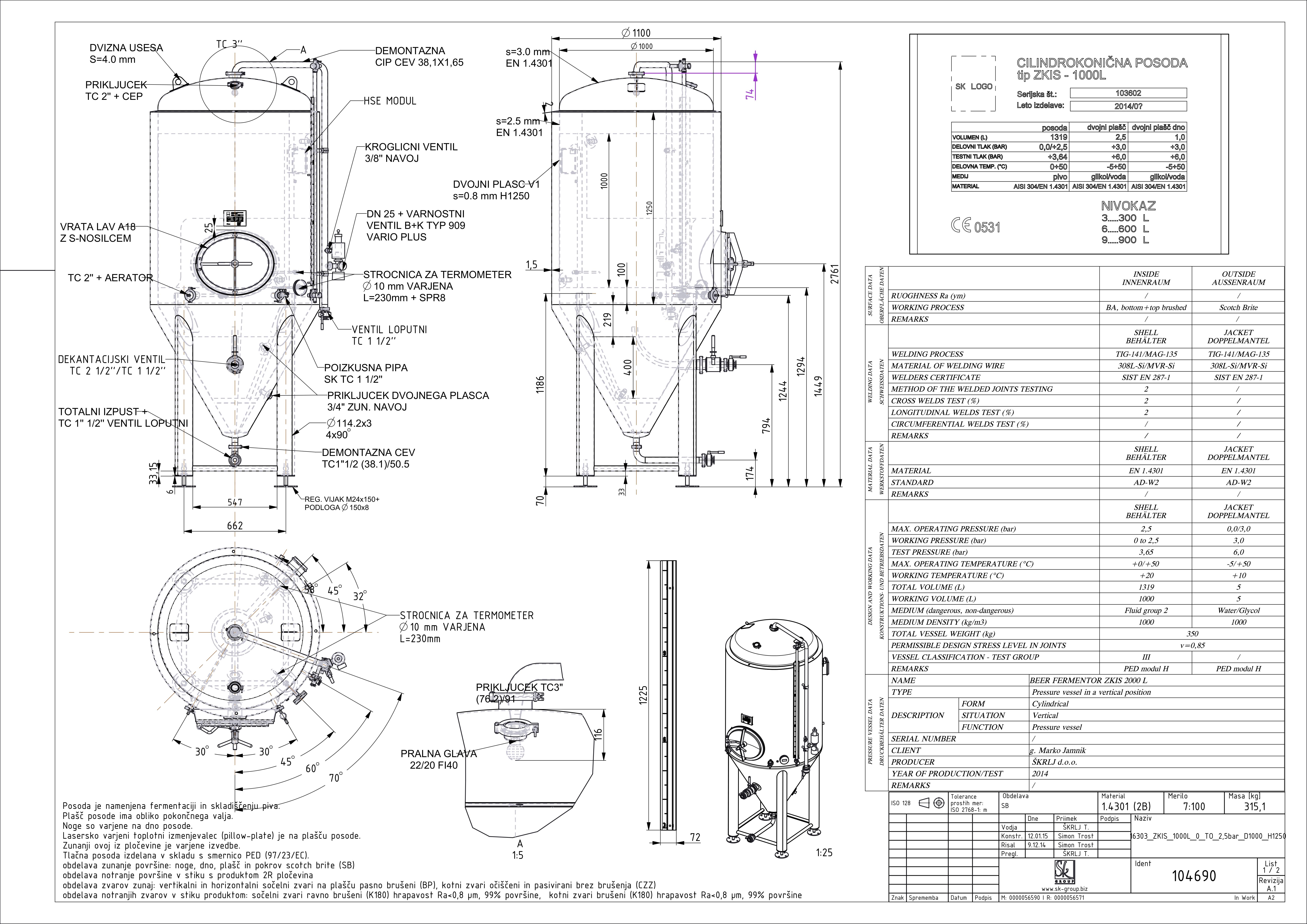 Cylindroconical fermentation and storage tank, insulated