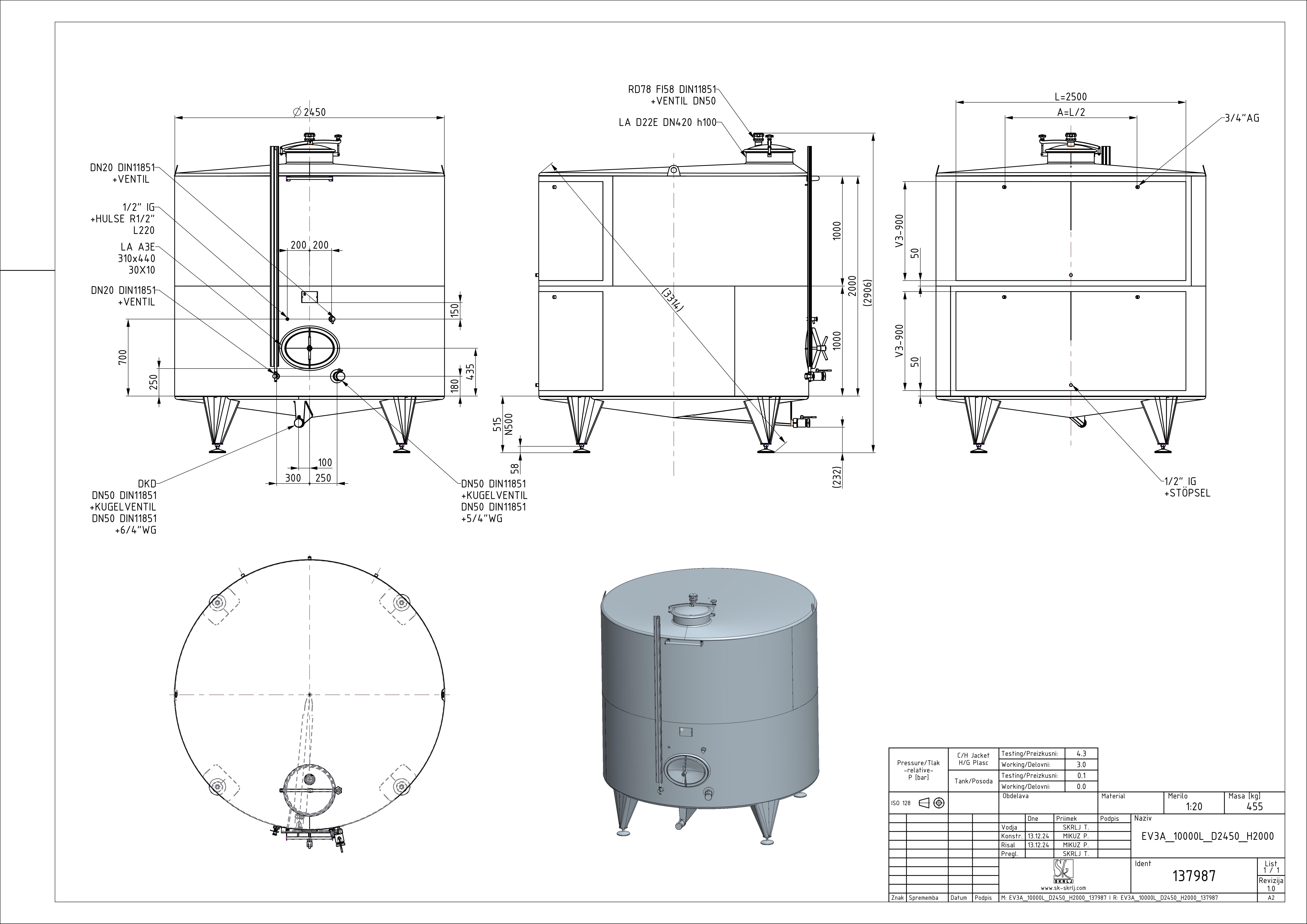 Classic storage tank with double jacket