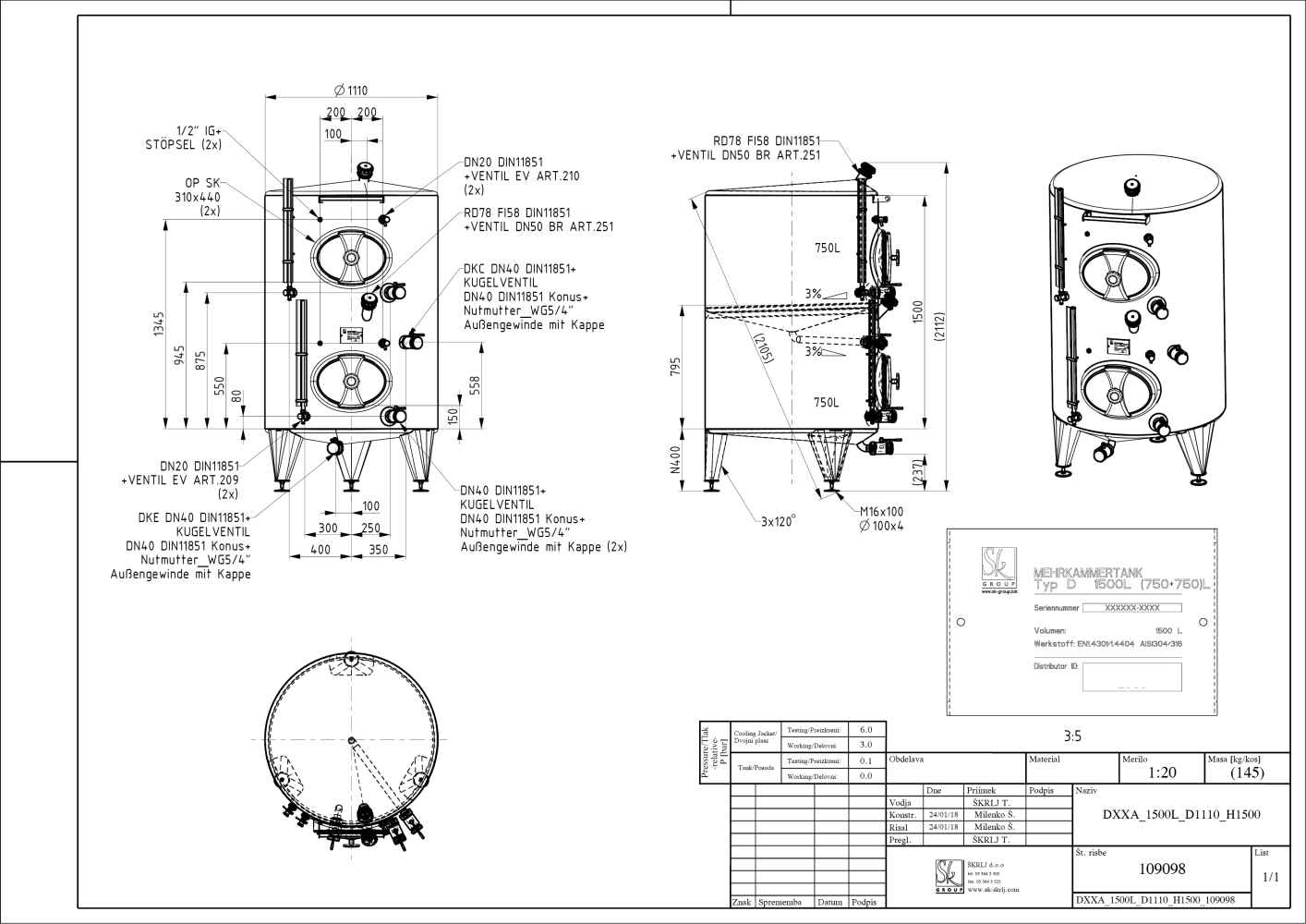 Storage tank with intermediate bottom