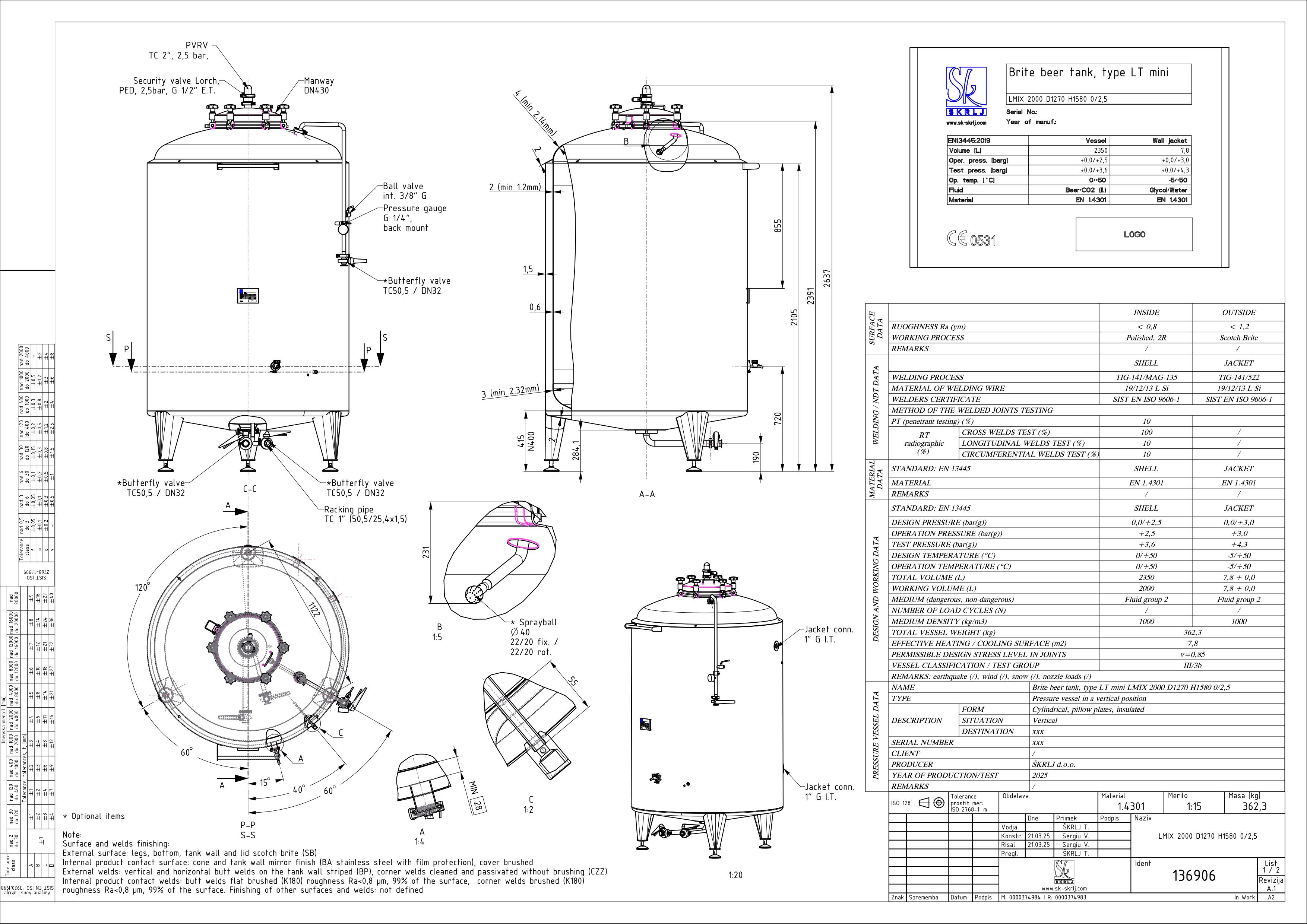 Brite beer tank, insulated, mini