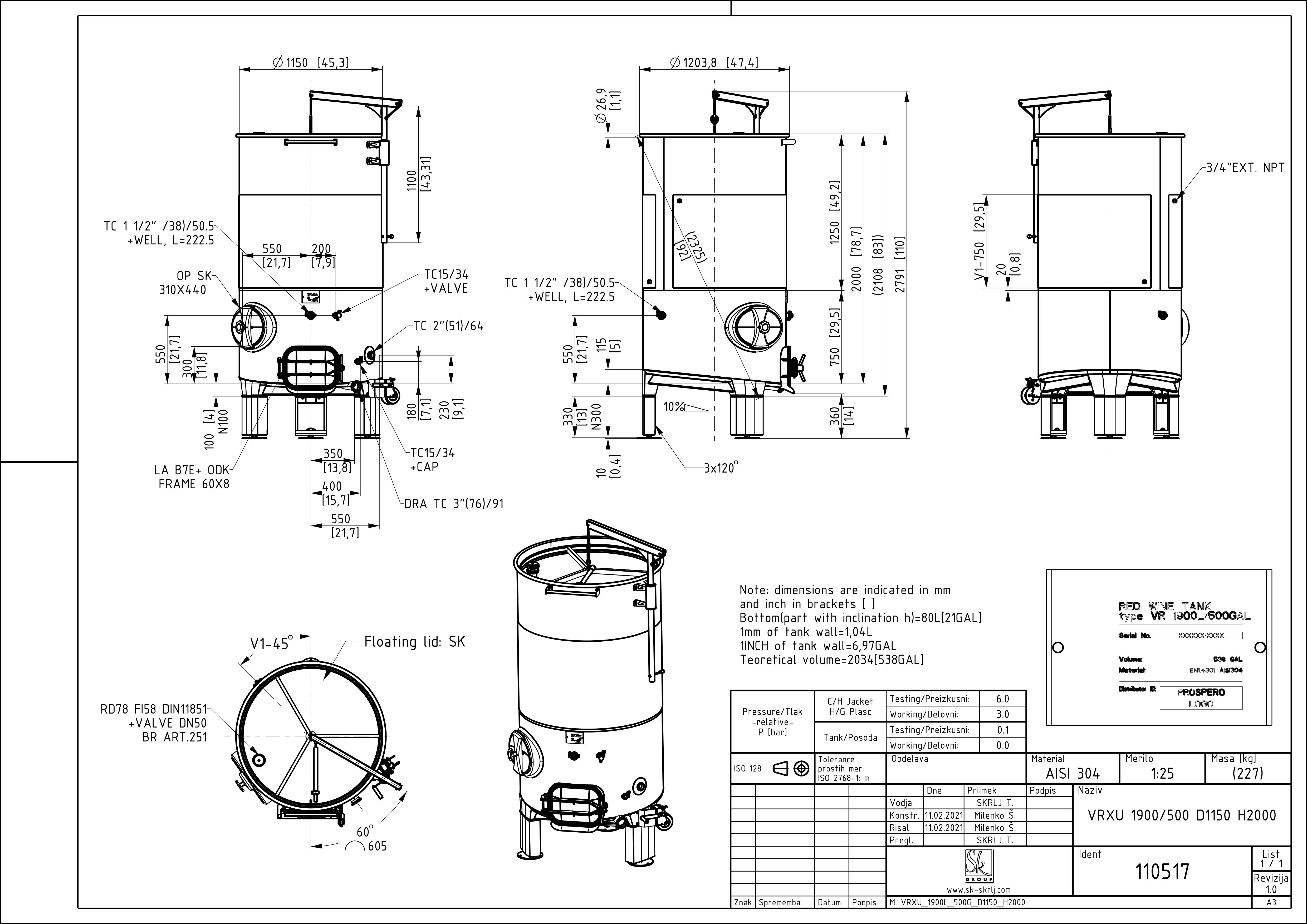 Variable capacity red wine tank