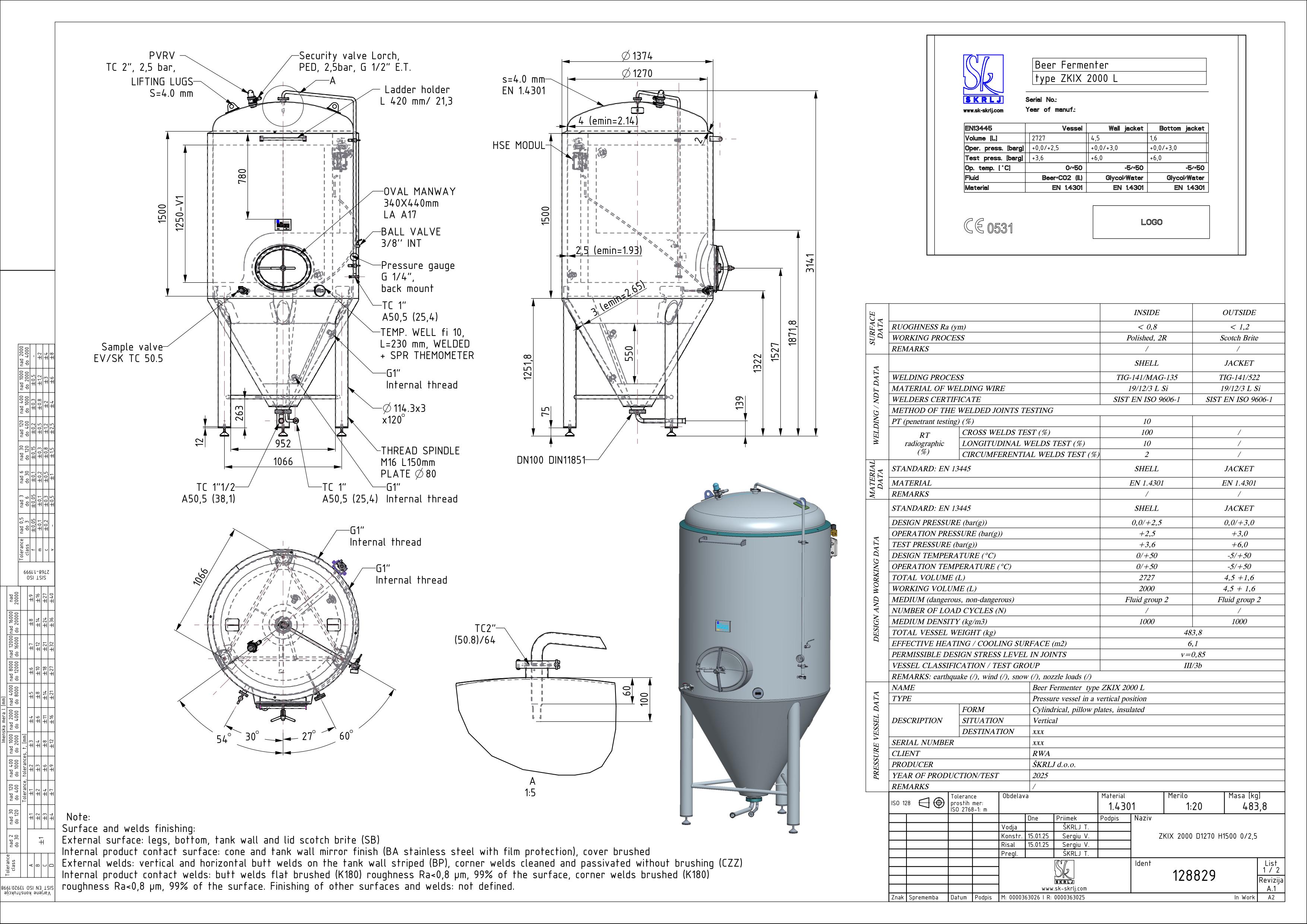 Cylindroconical fermentation and storage tank, insulated