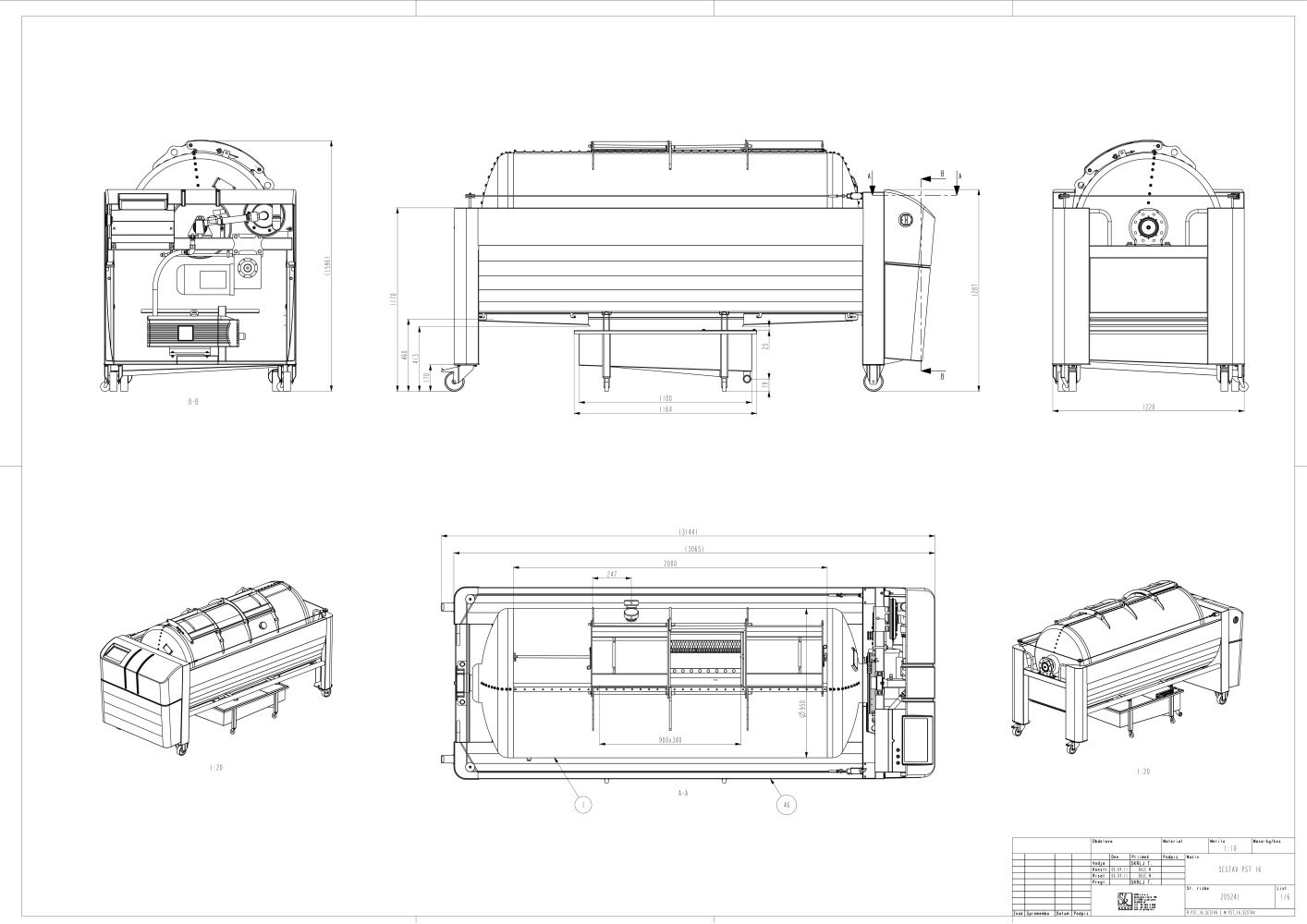Pneumatic press type PST - closed pressing system, closed drum with internal drain channels