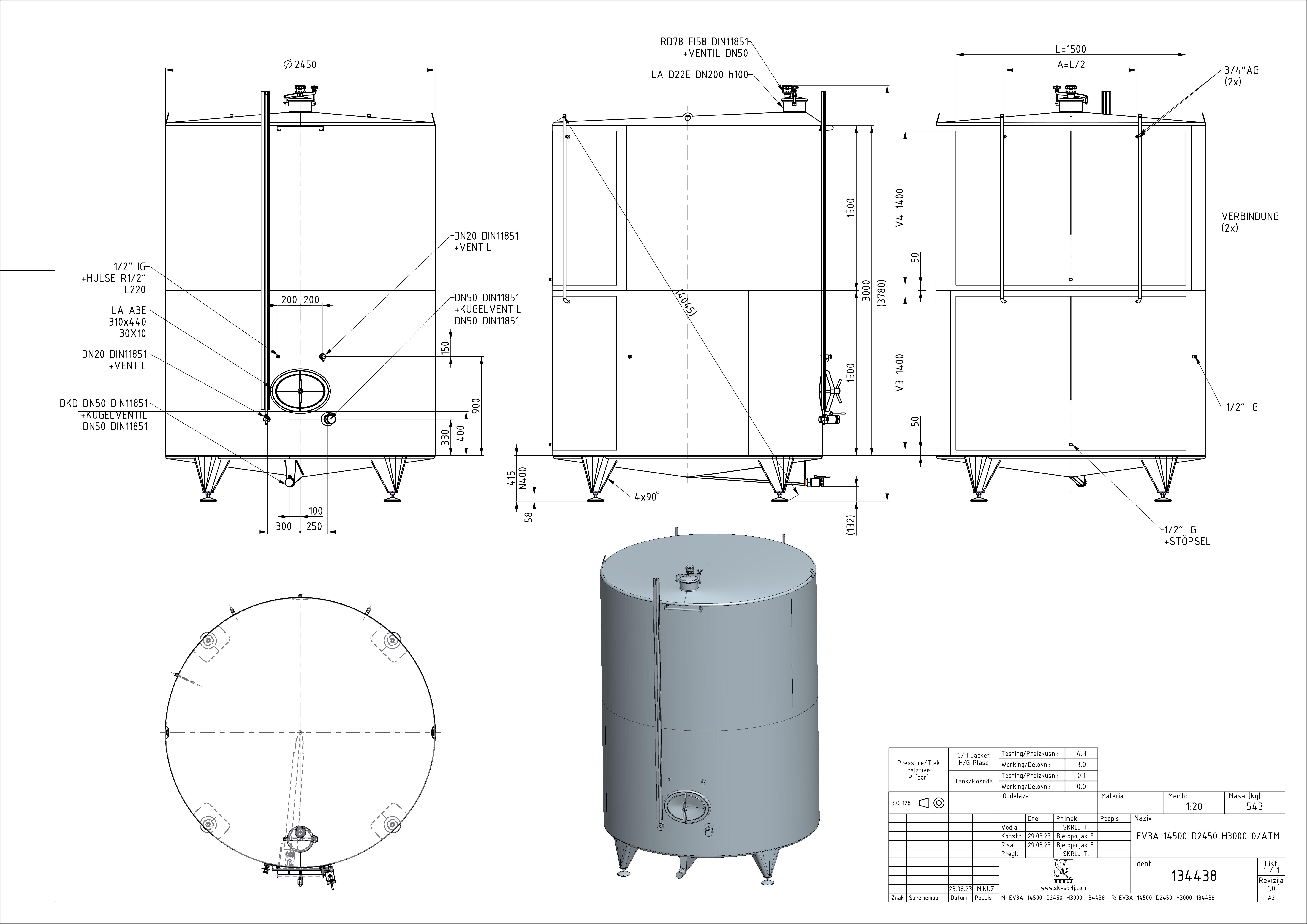 Classic storage tank with double jacket