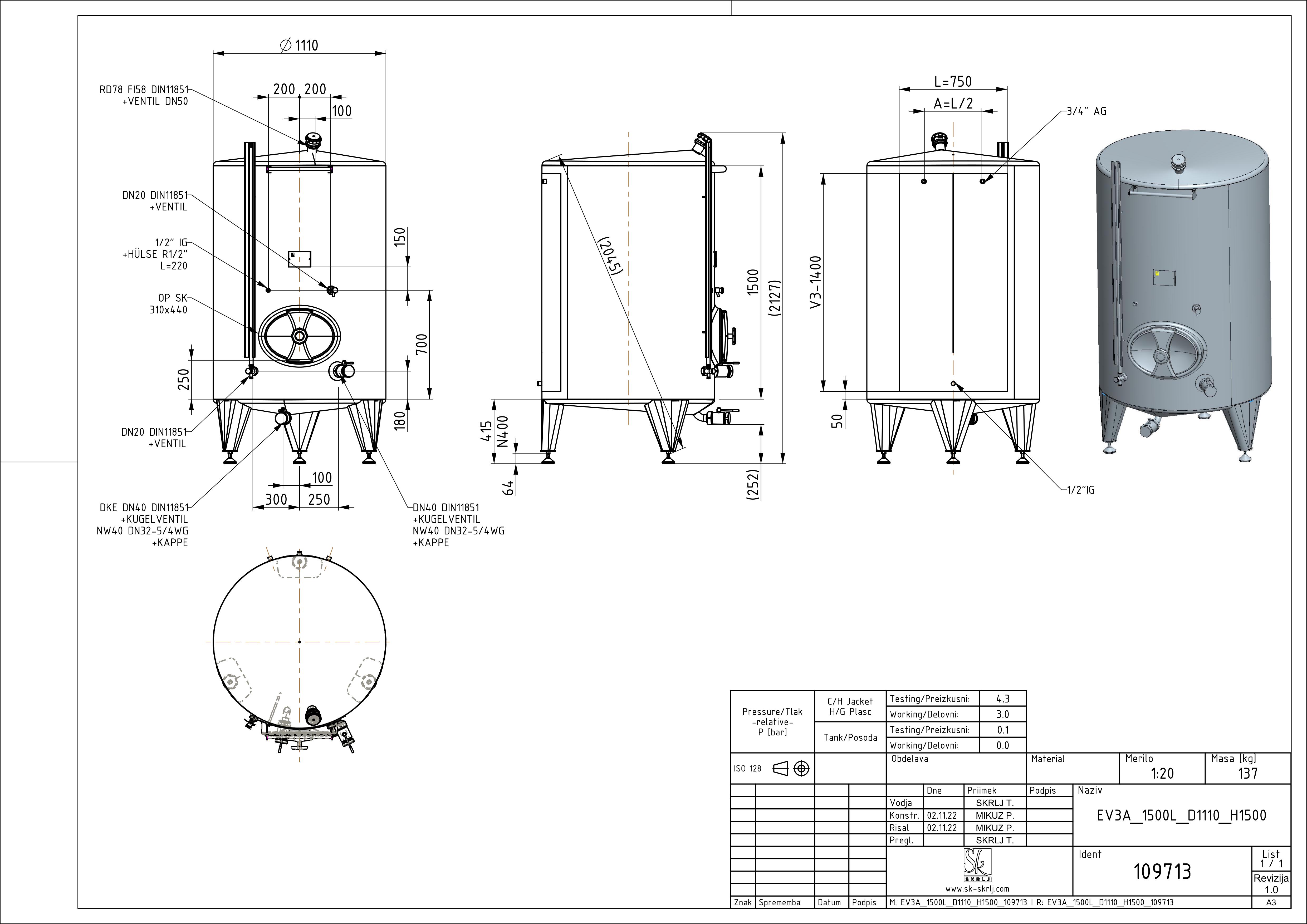 Classic storage tank with double jacket