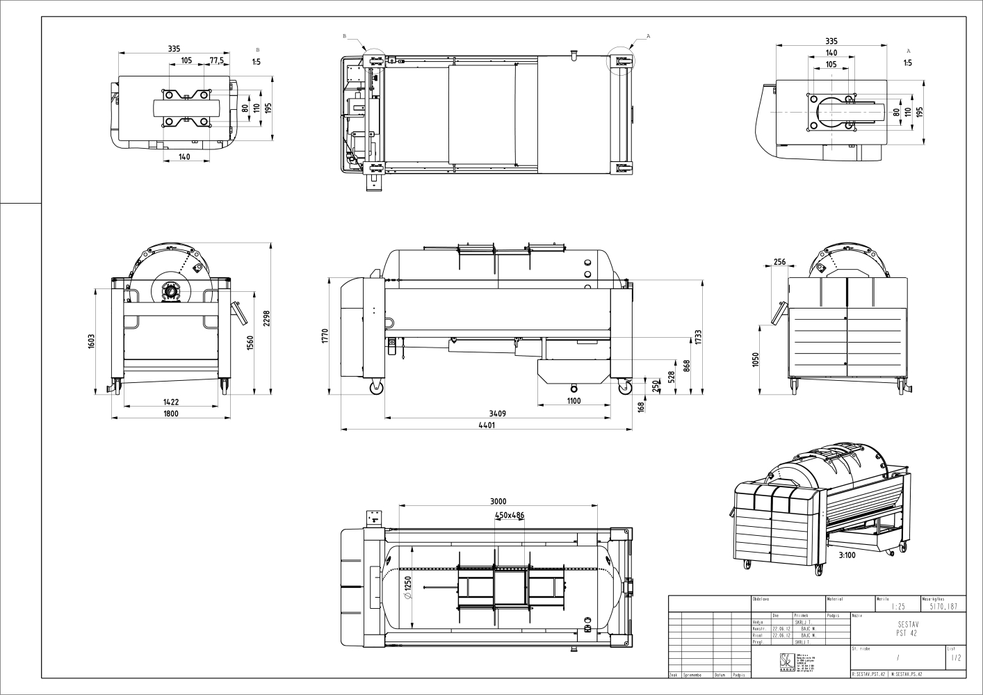 Pneumatic press type PST - closed pressing system, closed drum with internal drain channels