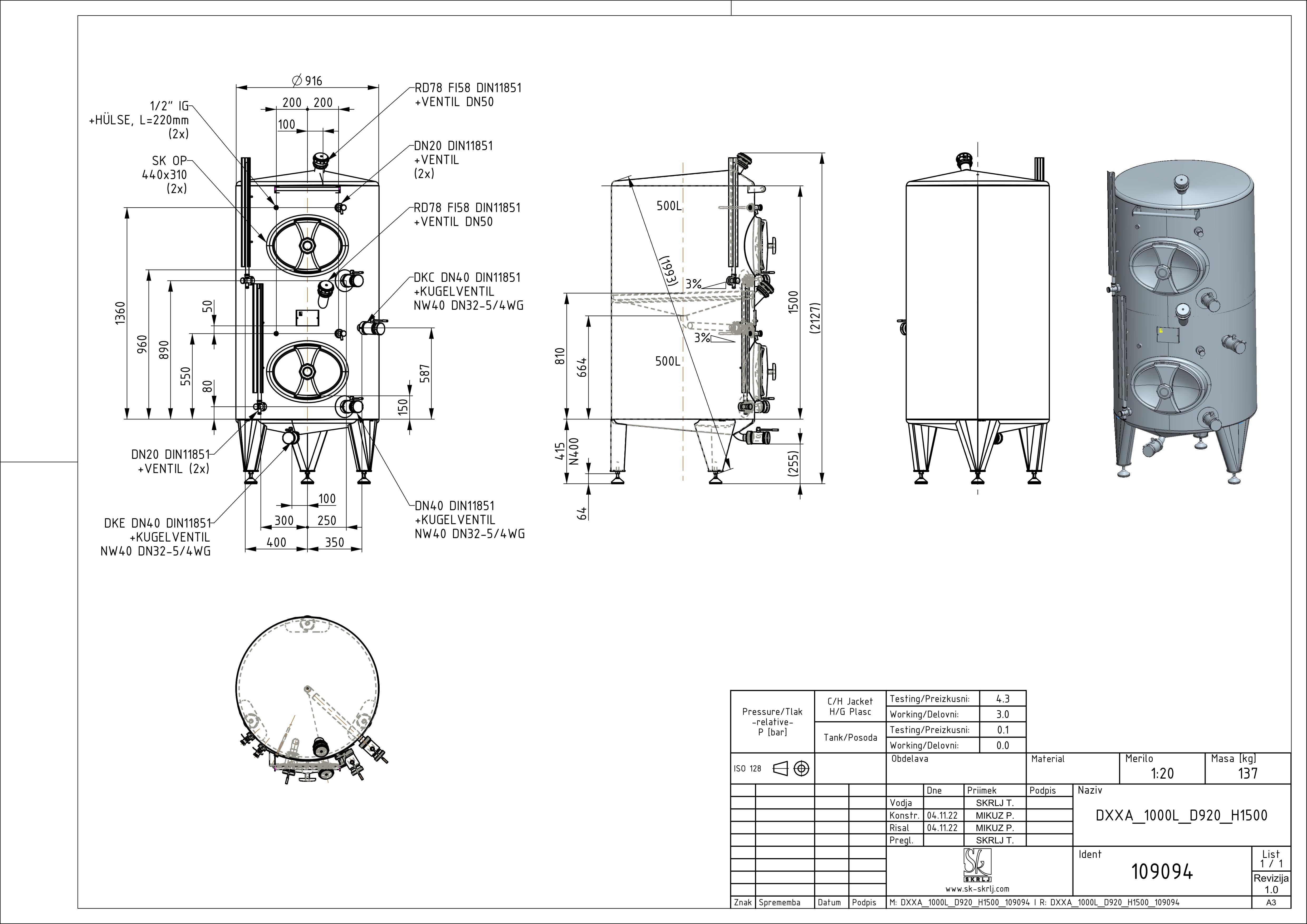 Storage tank with intermediate bottom