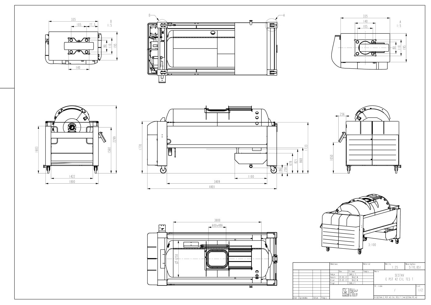 Pneumatic press type PST - closed pressing system, closed drum with internal drain channels