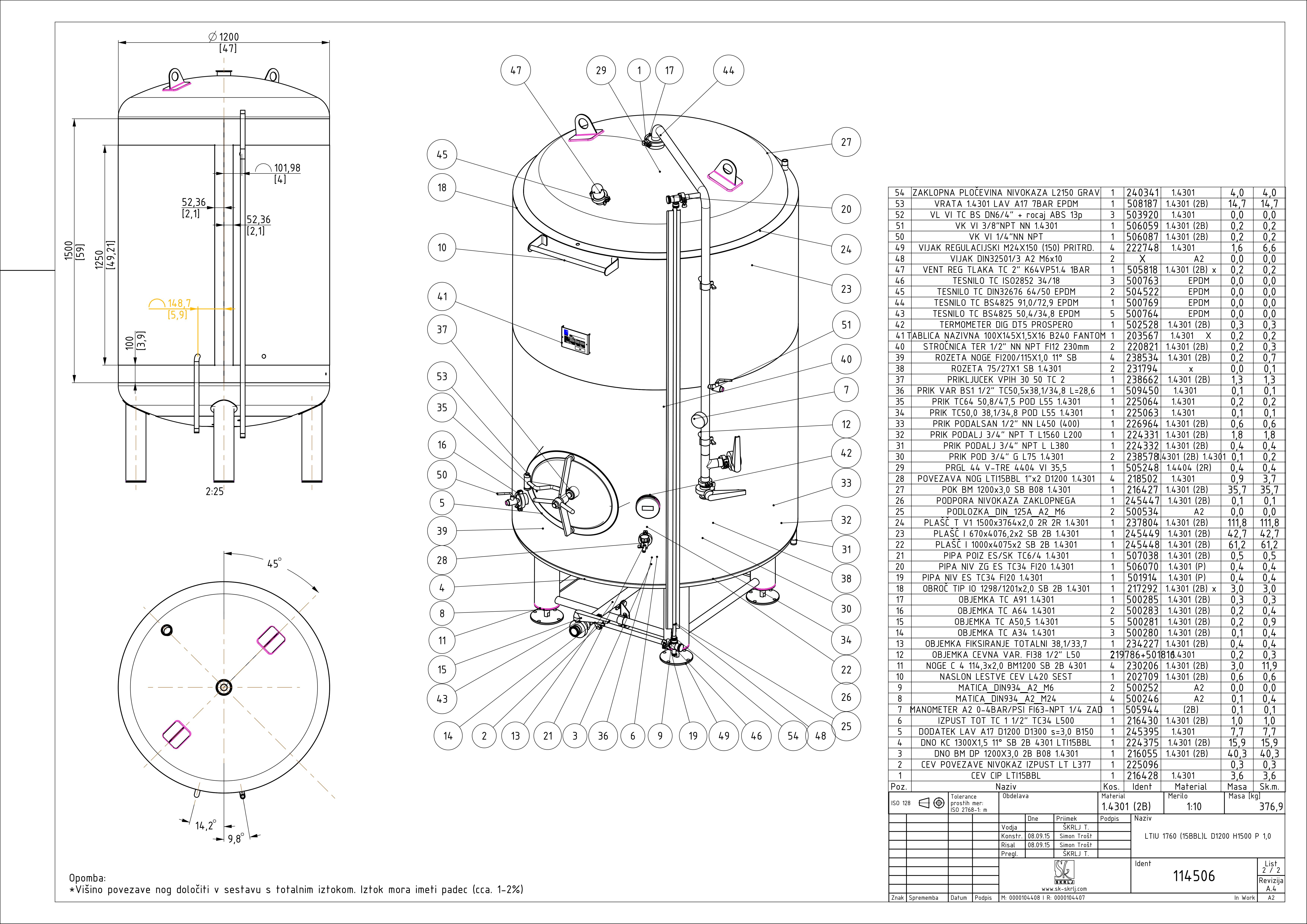 Brite beer tank, insulated
