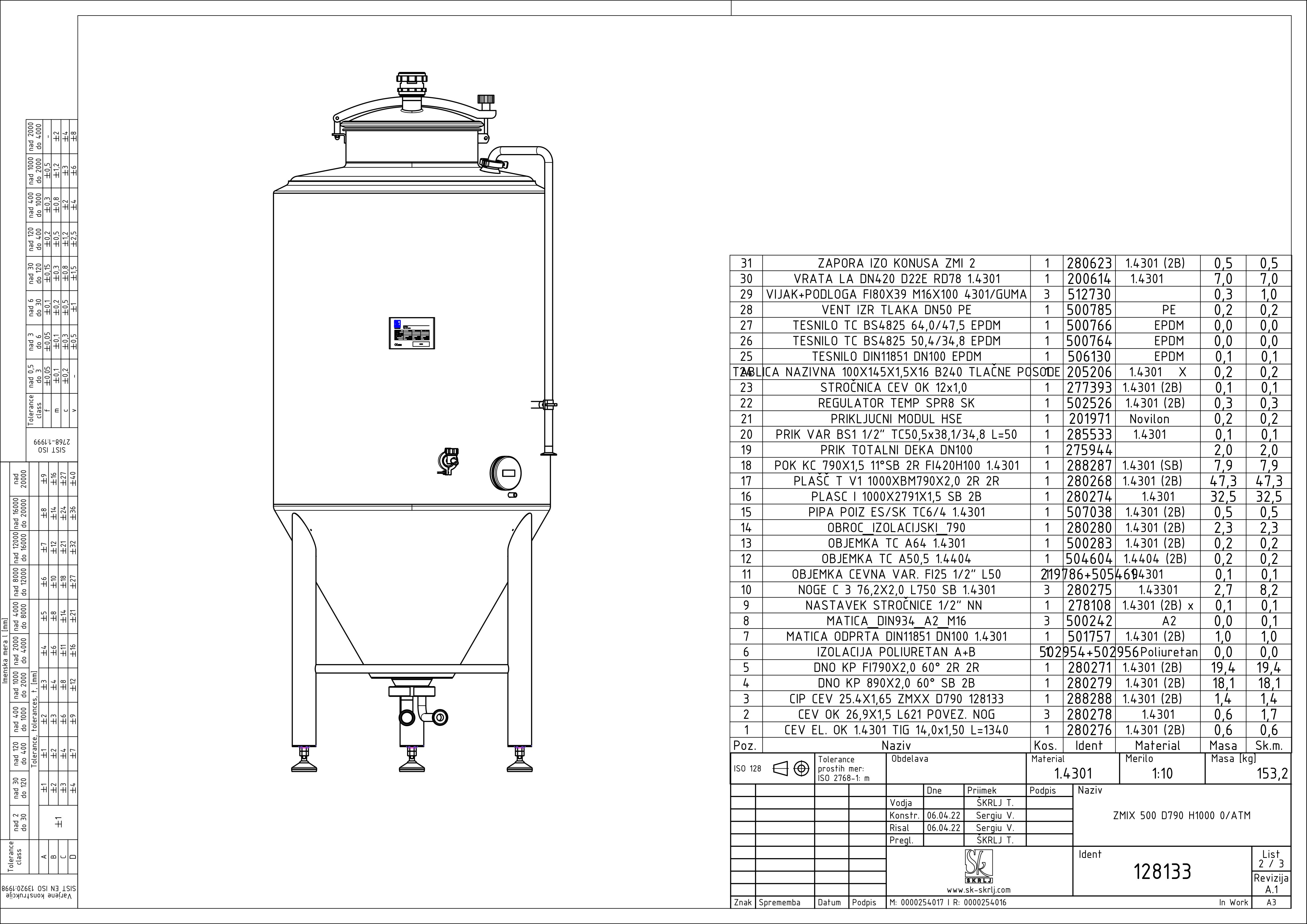 Cylindroconical fermentation and storage tank, insulated, mini