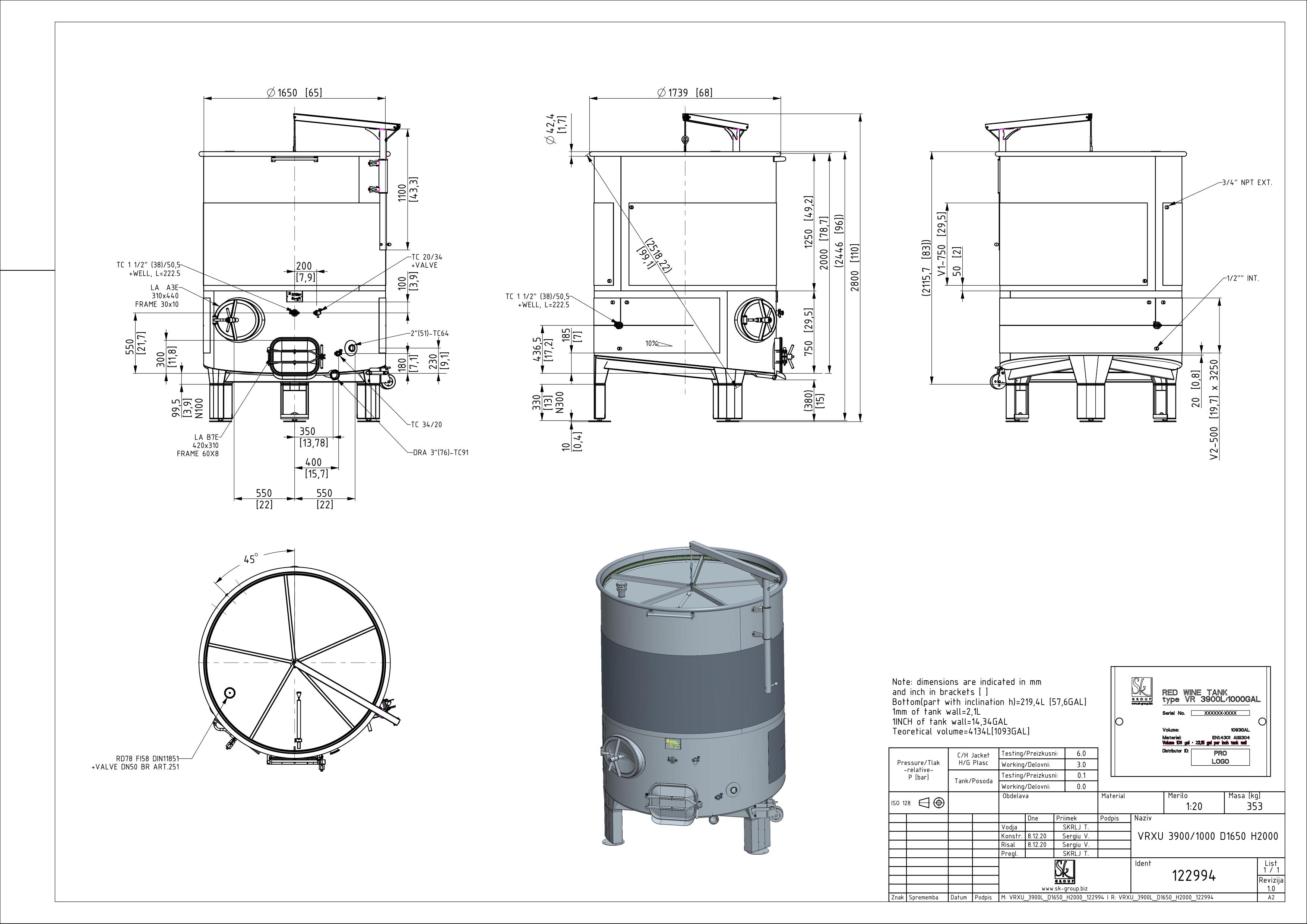 Variable capacity red wine tank