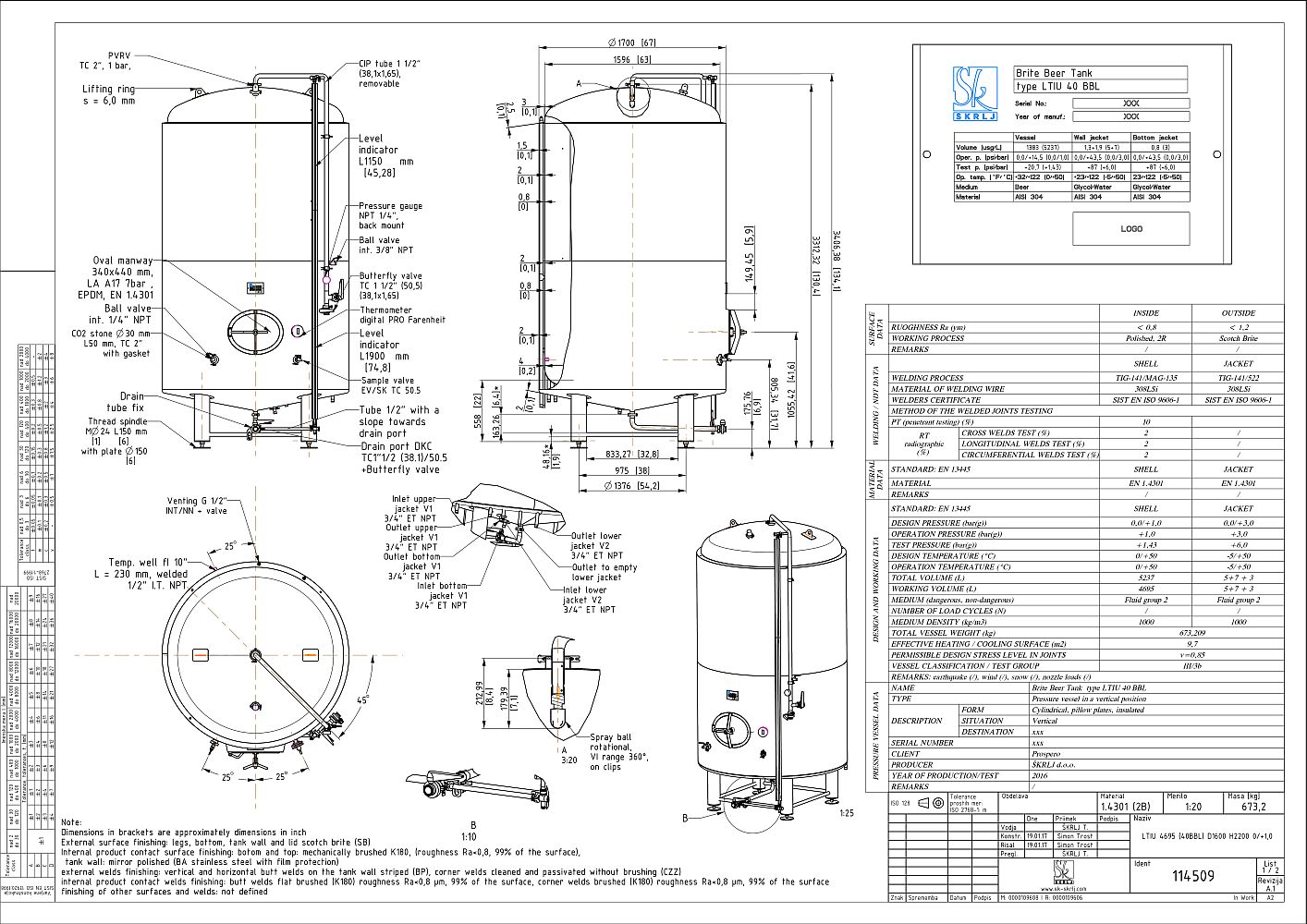 Brite beer tank, insulated