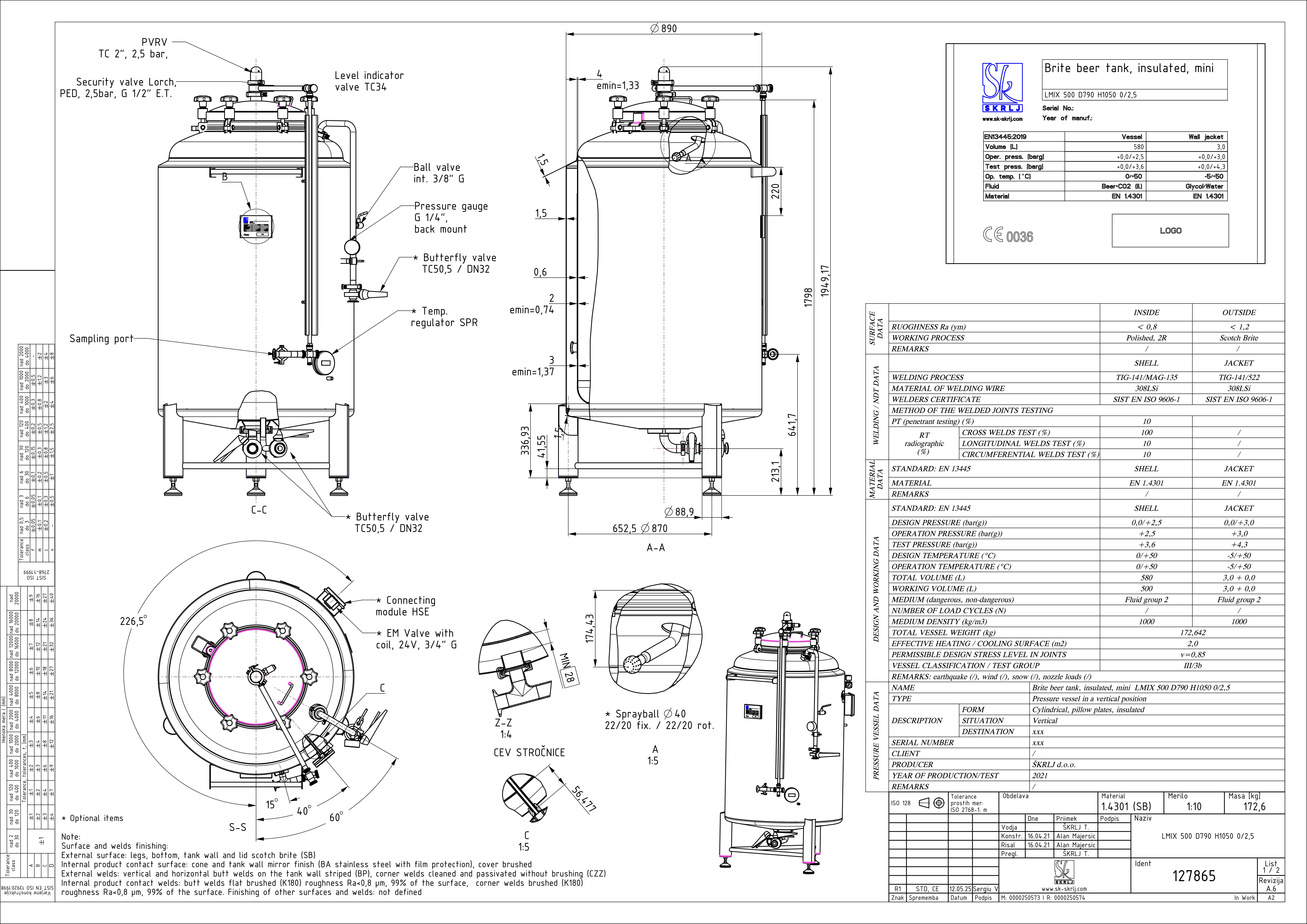 Brite beer tank, insulated, mini