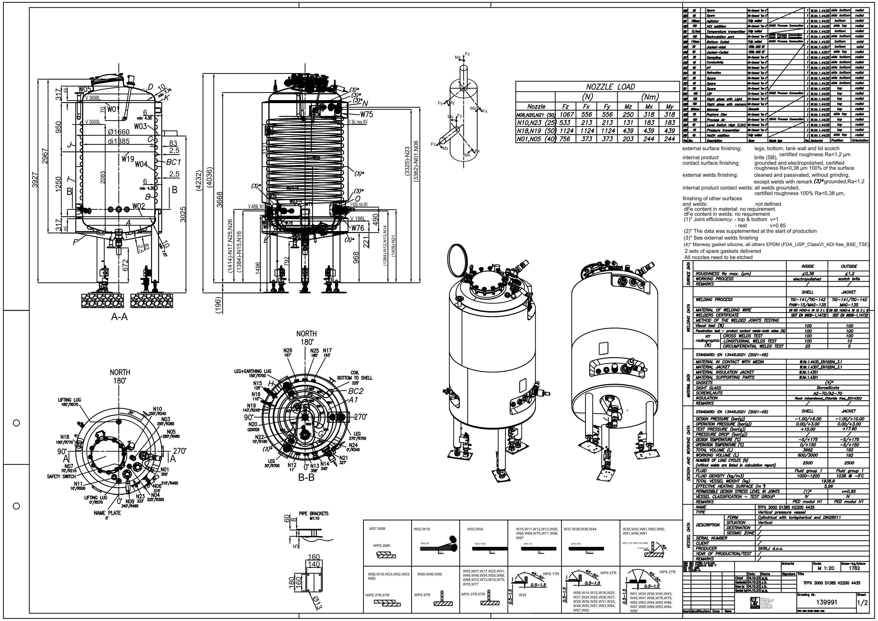 Vertical vessel with temperature control