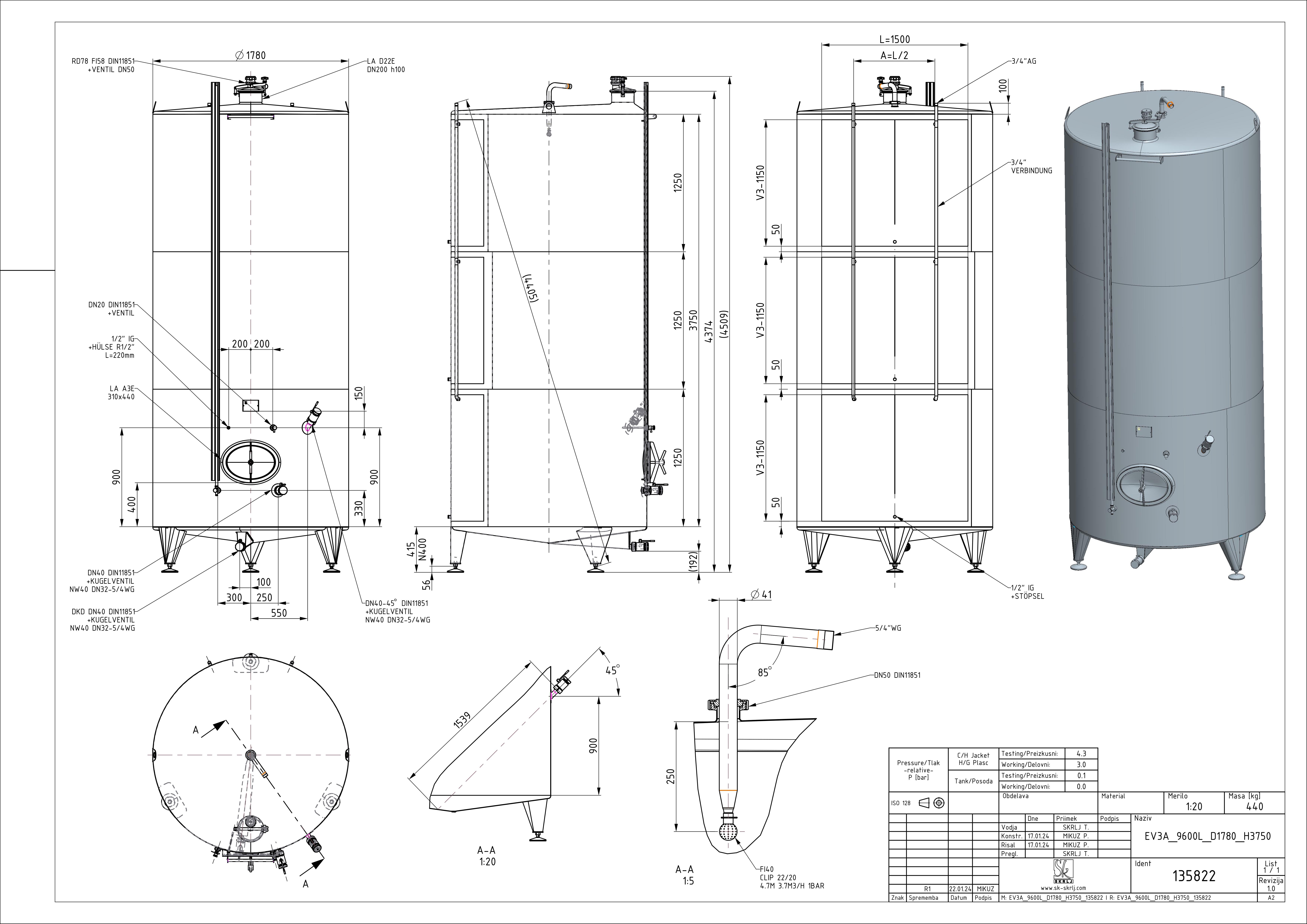 Classic storage tank with double jacket