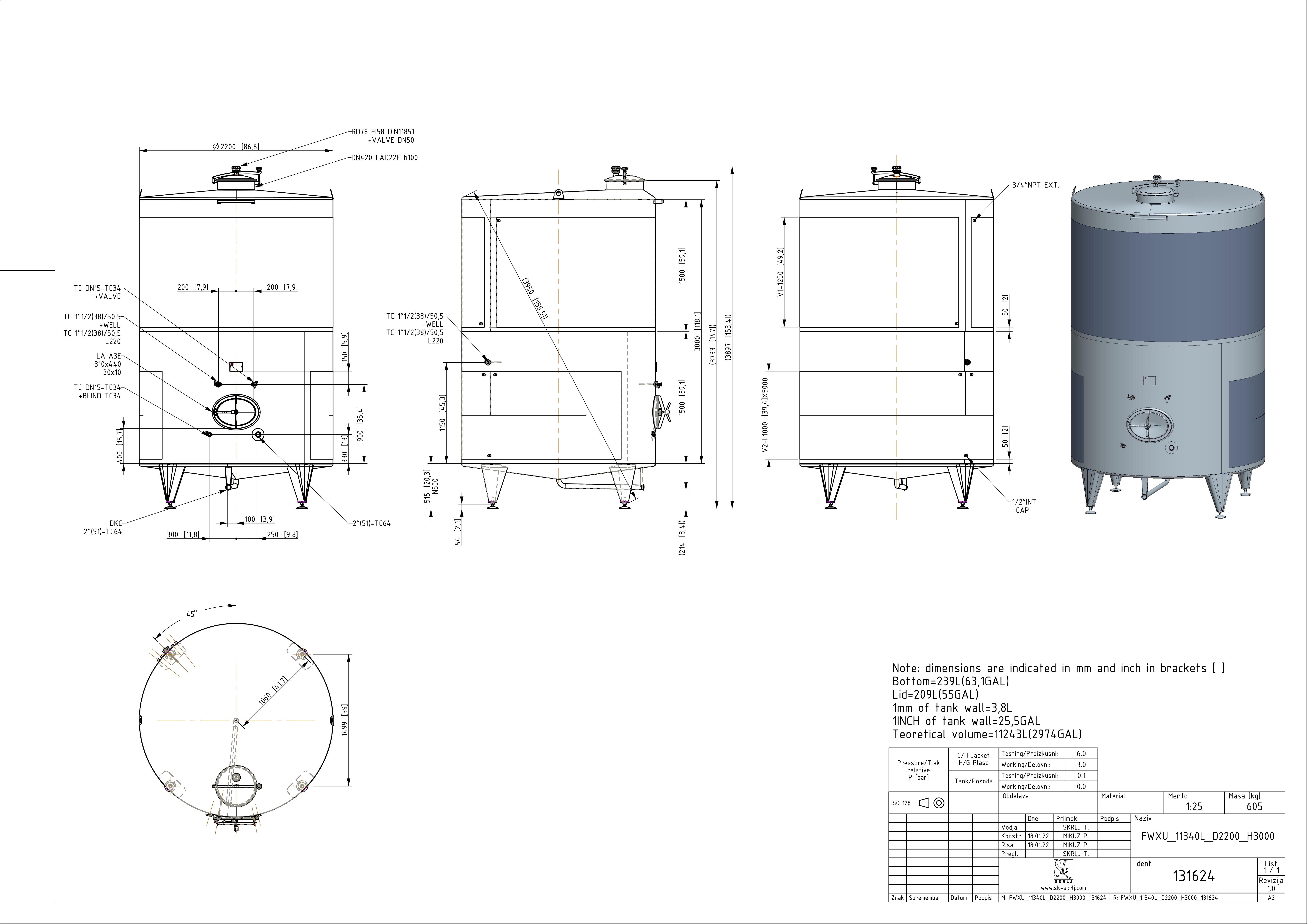 Fixed capacity white wine tank