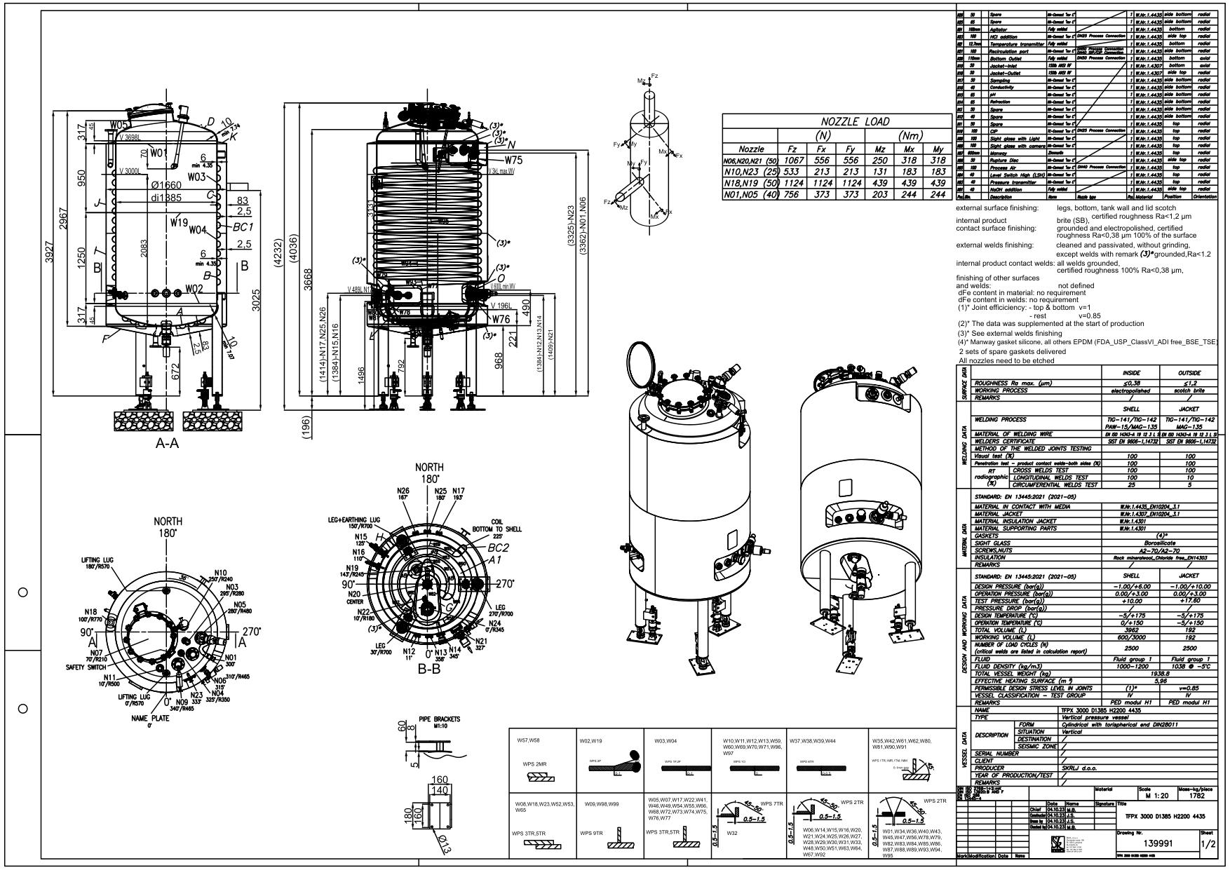 Vertical vessel with temperature control