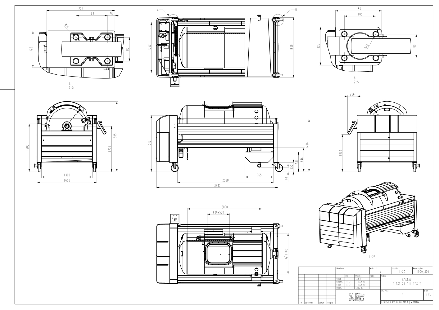 Pneumatic press type PST - closed pressing system, closed drum with internal drain channels