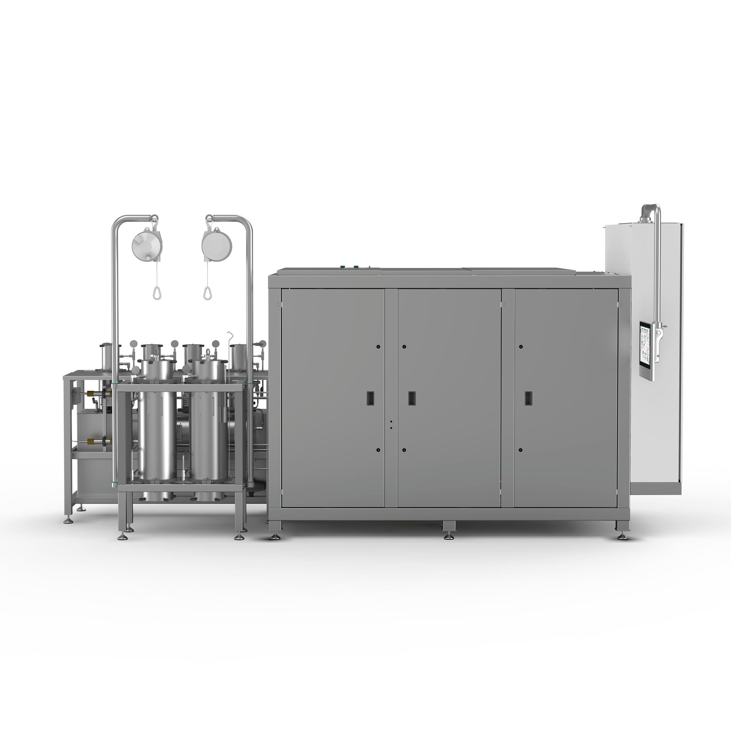 The MoSES 1.25 and 1.50 Production Series extractors are fully automated modular systems designed to perform CO2 extractions under subcritical or supercritical conditions, at pressures ranging from 1 to 350 bar and temperatures up to 85 °C, at a functional CO2 flow rate up to 200 kg/h.