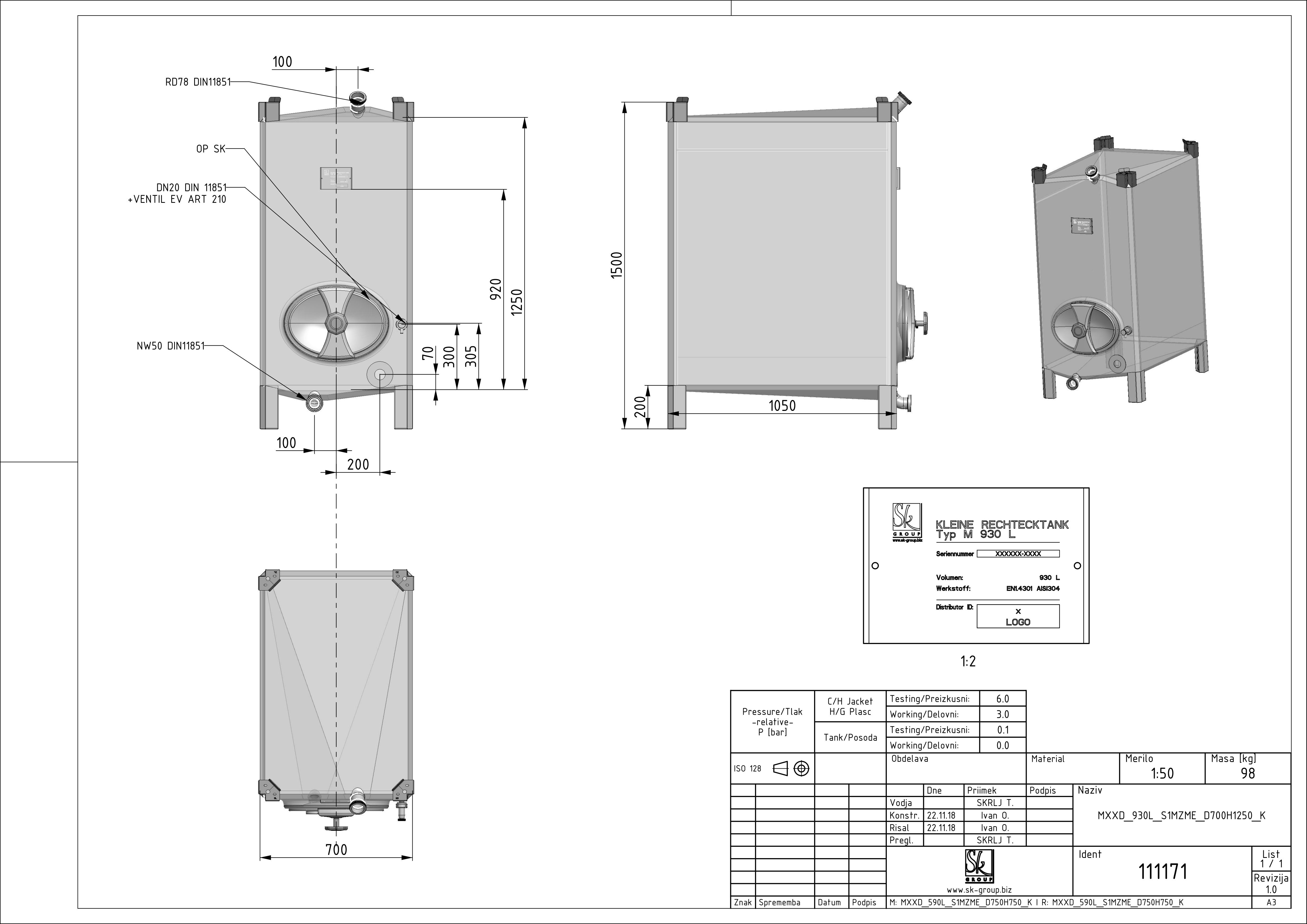 Small rectangular storage tank