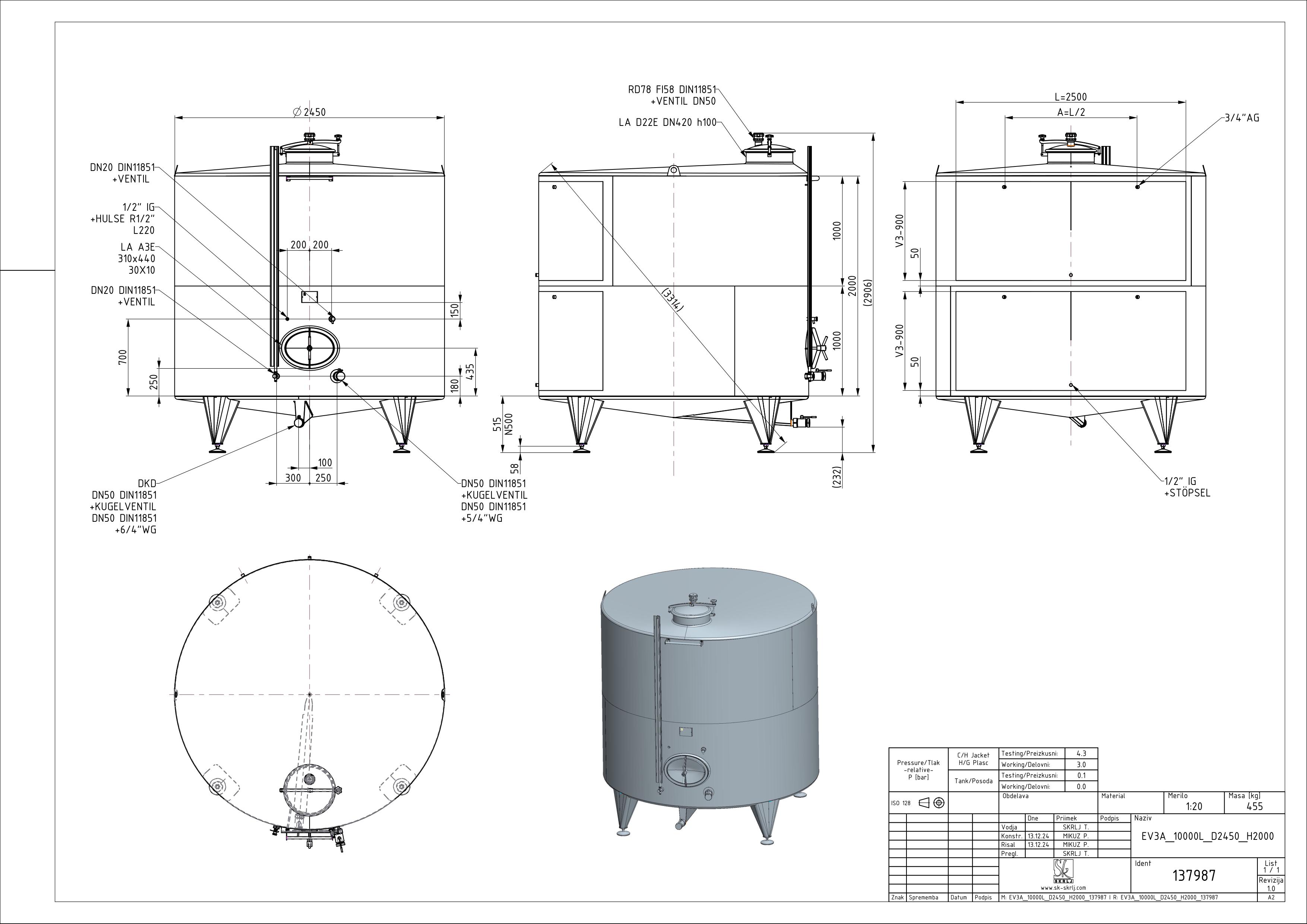 Classic storage tank with double jacket