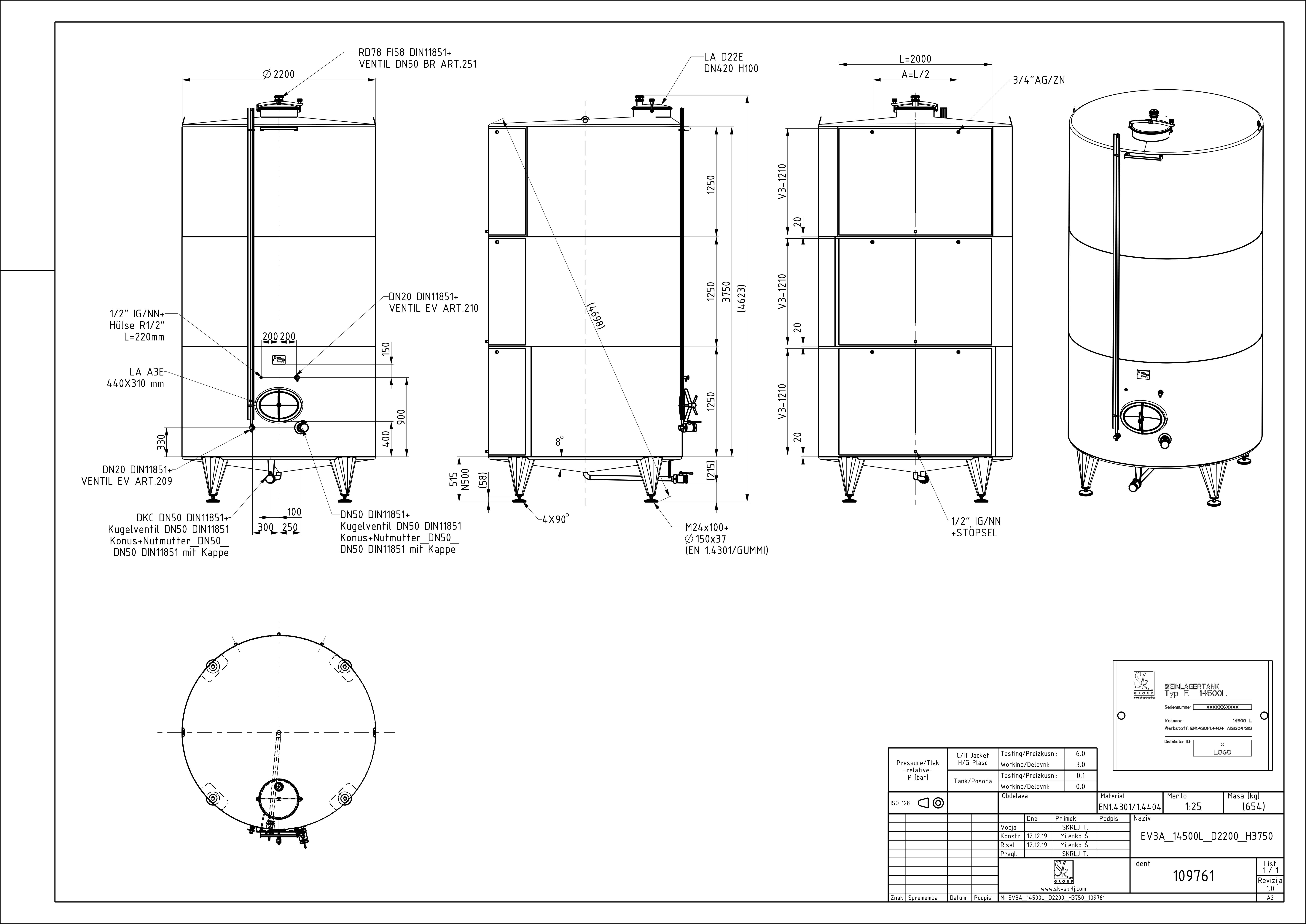 Classic storage tank with double jacket