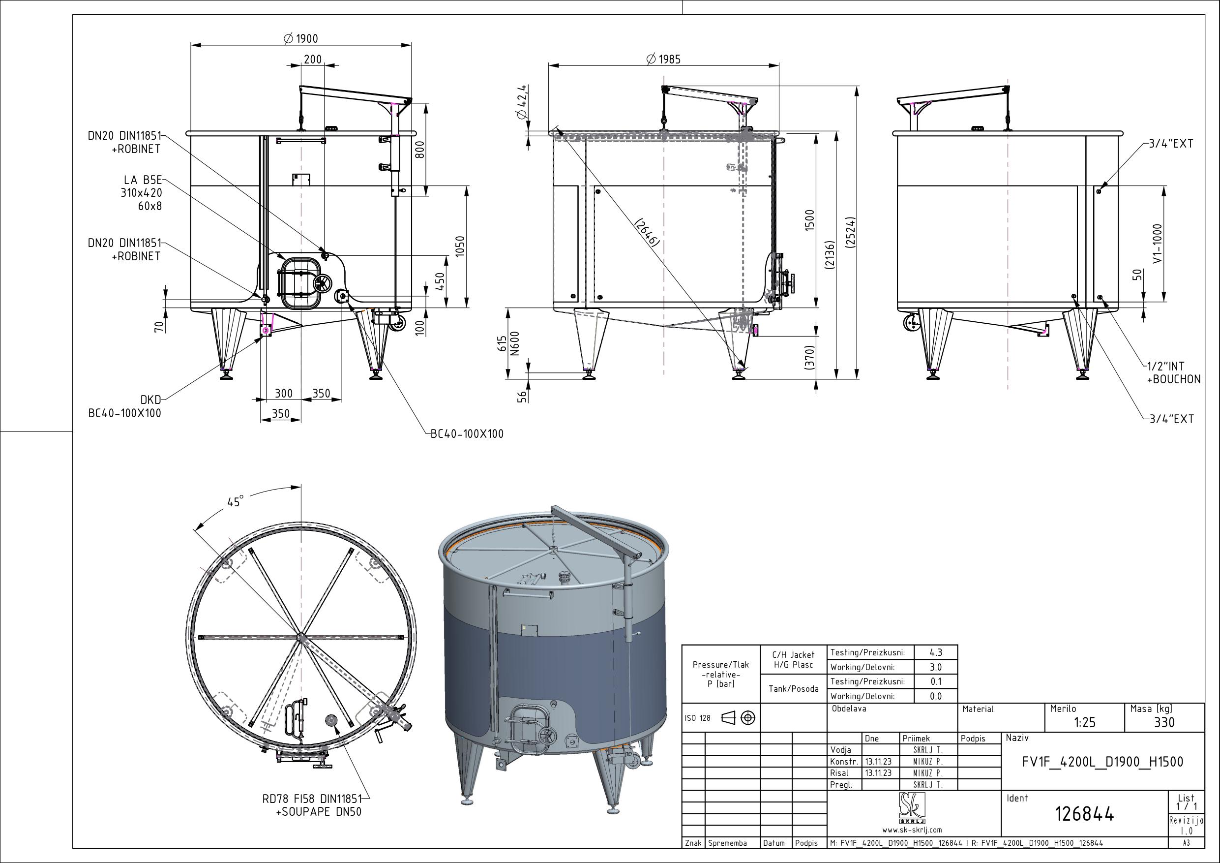 Storage tank with floating lid and double jacket